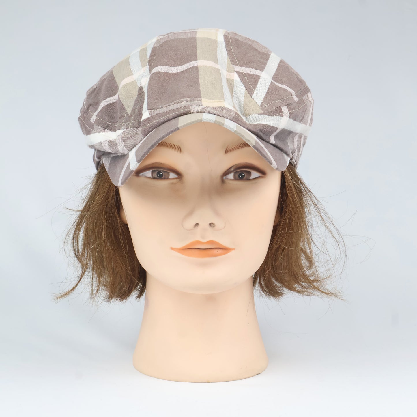 "Nepa" Plaid Newsboy Cap - Brown/Beige