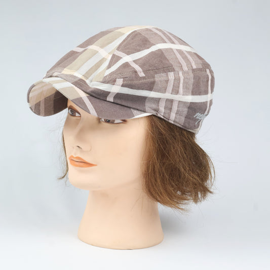 "Nepa" Plaid Newsboy Cap - Brown/Beige