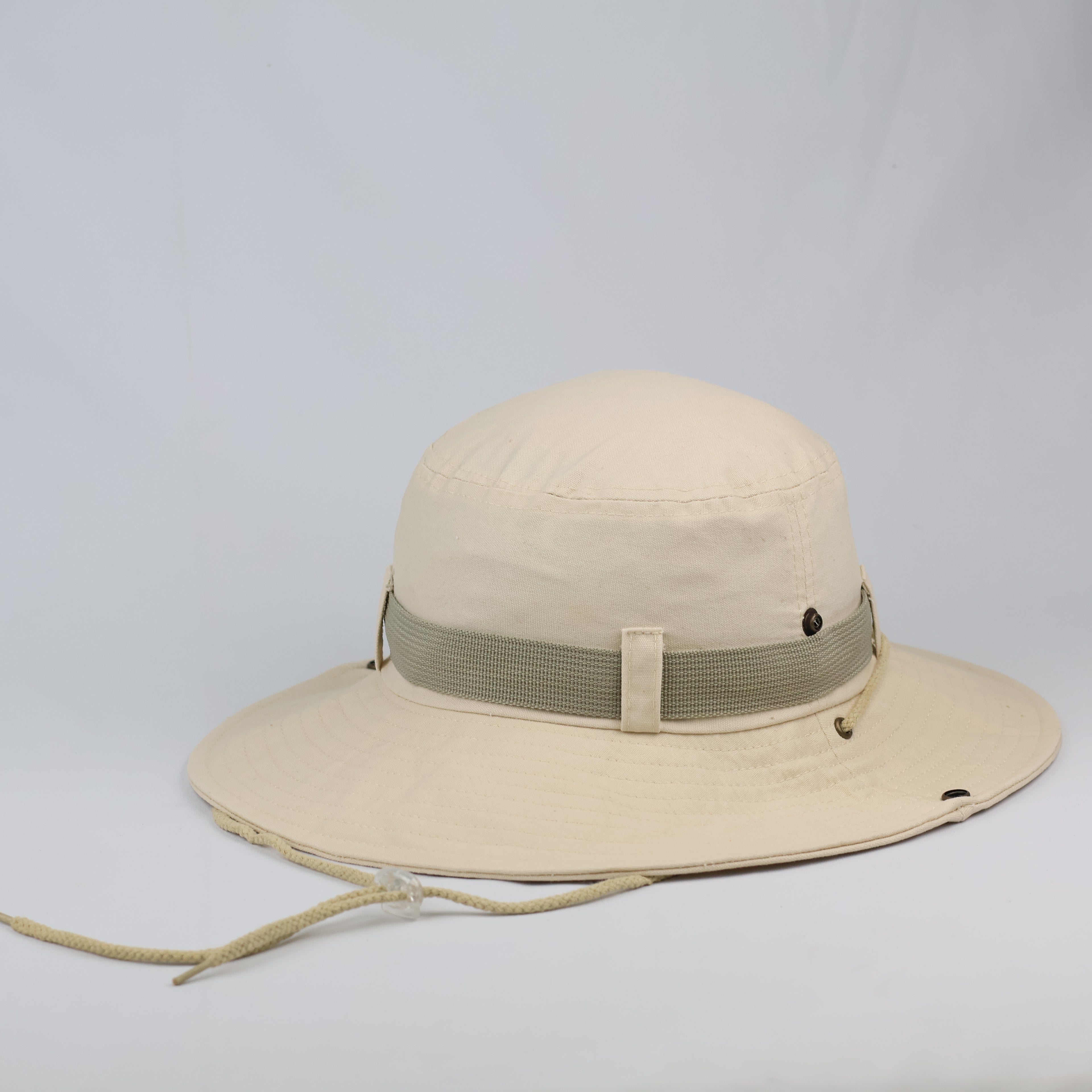 Thrifted Cotton Safari Sun Hat | Cream Wide Brim Boonie with Adjustable Cord