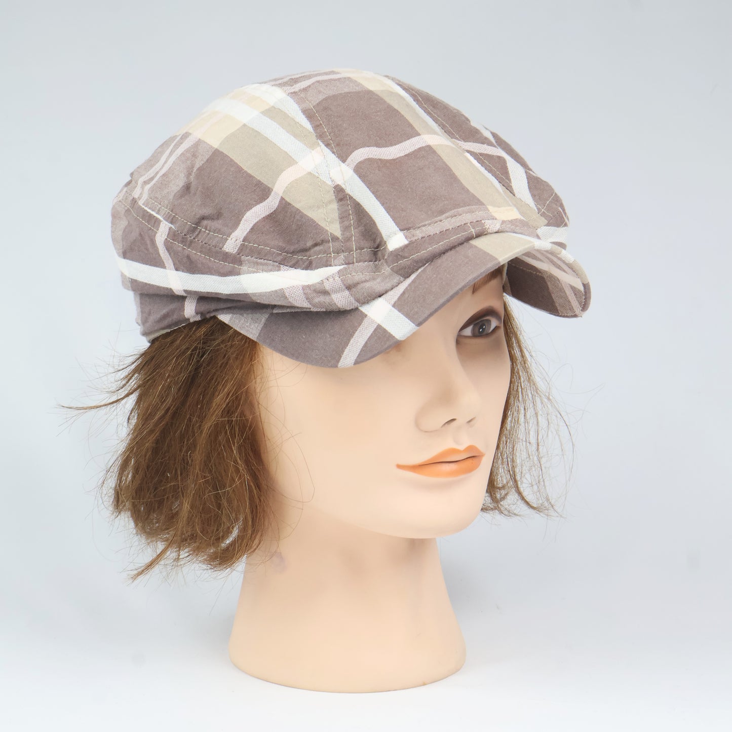 "Nepa" Plaid Newsboy Cap - Brown/Beige