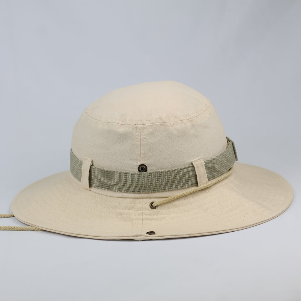 Thrifted Cotton Safari Sun Hat | Cream Wide Brim Boonie with Adjustable Cord