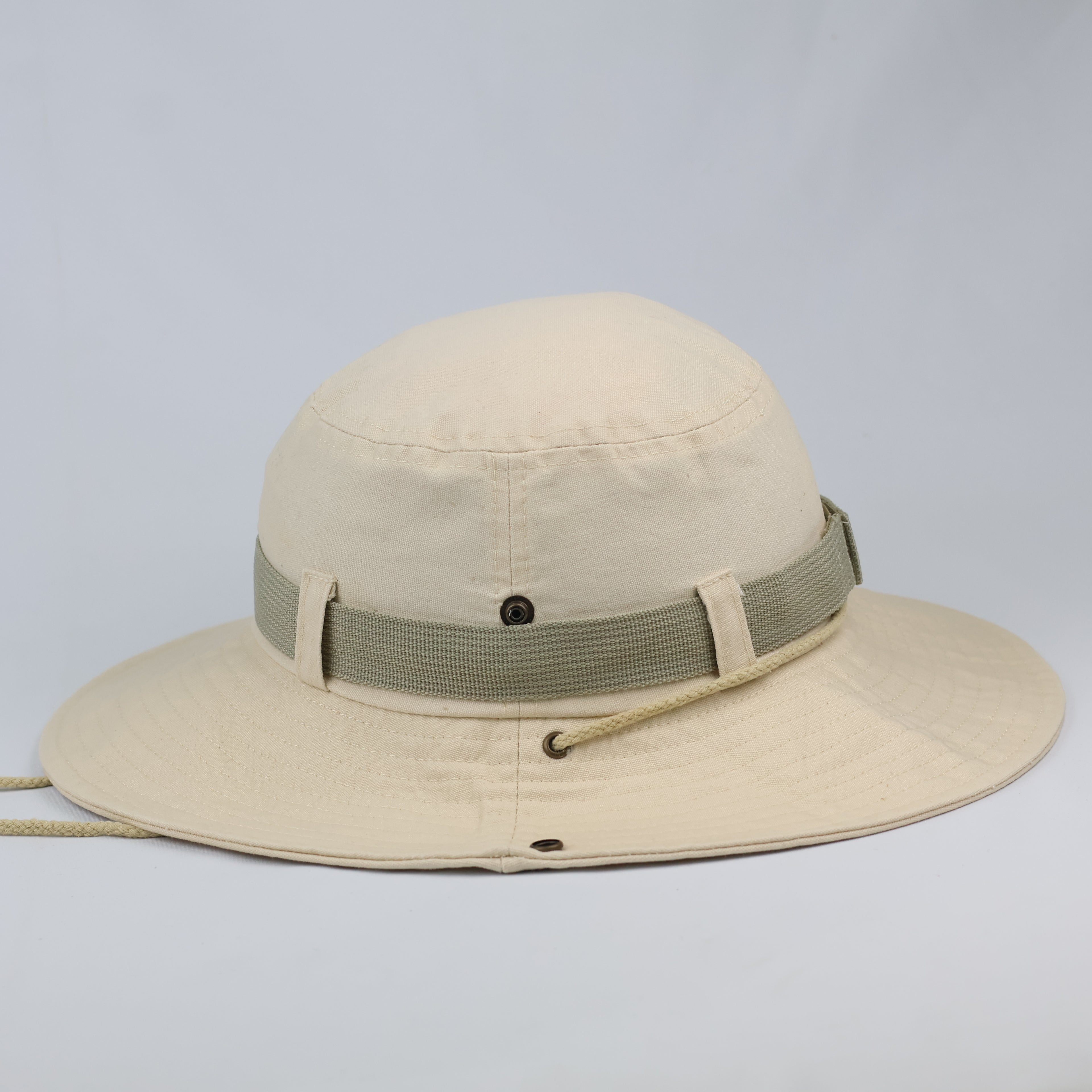 Thrifted Cotton Safari Sun Hat | Cream Wide Brim Boonie with Adjustable Cord
