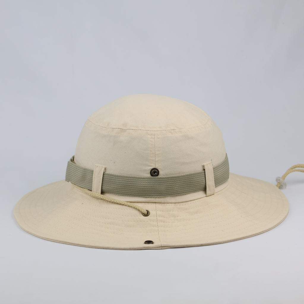 Thrifted Cotton Safari Sun Hat | Cream Wide Brim Boonie with Adjustable Cord