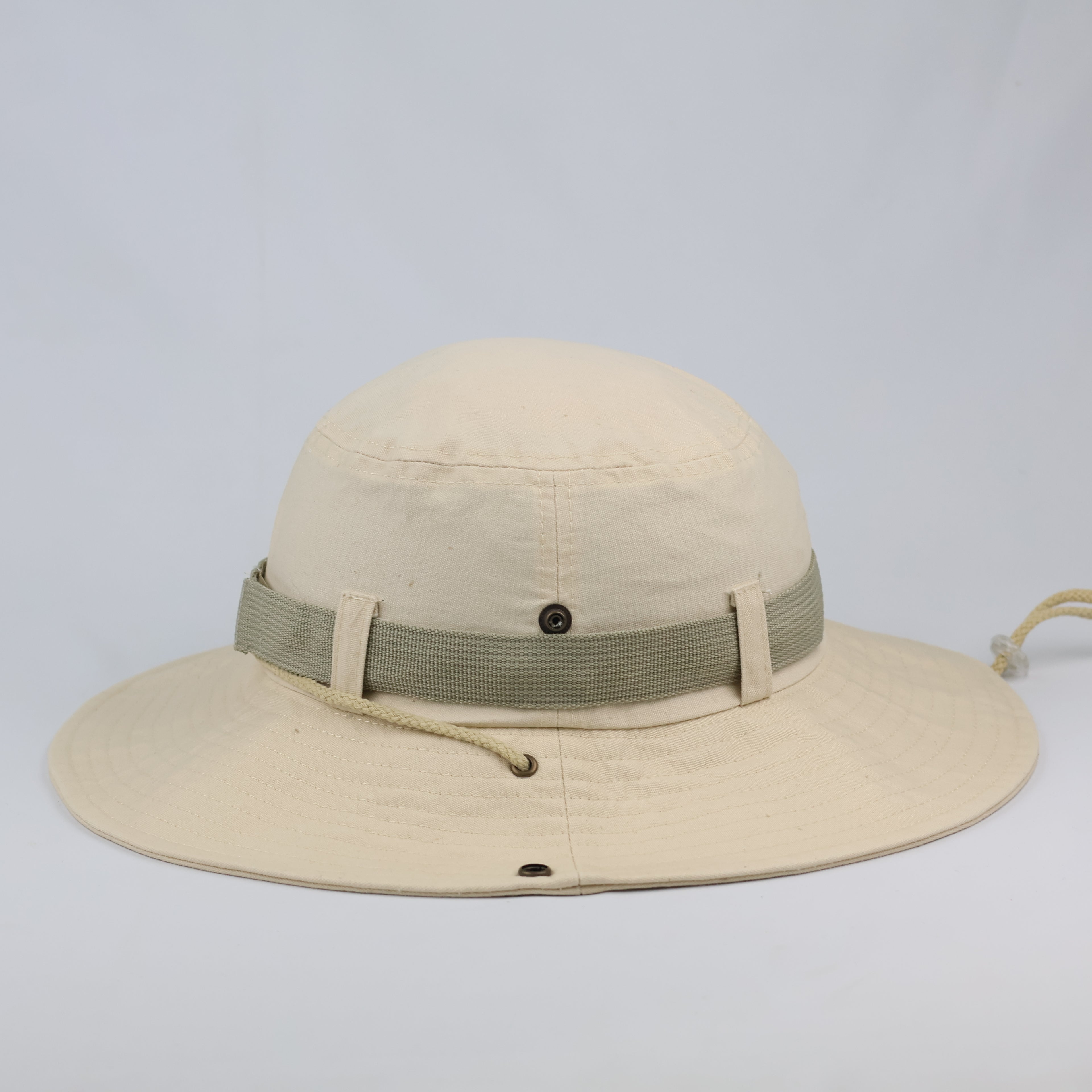 Thrifted Cotton Safari Sun Hat | Cream Wide Brim Boonie with Adjustable Cord