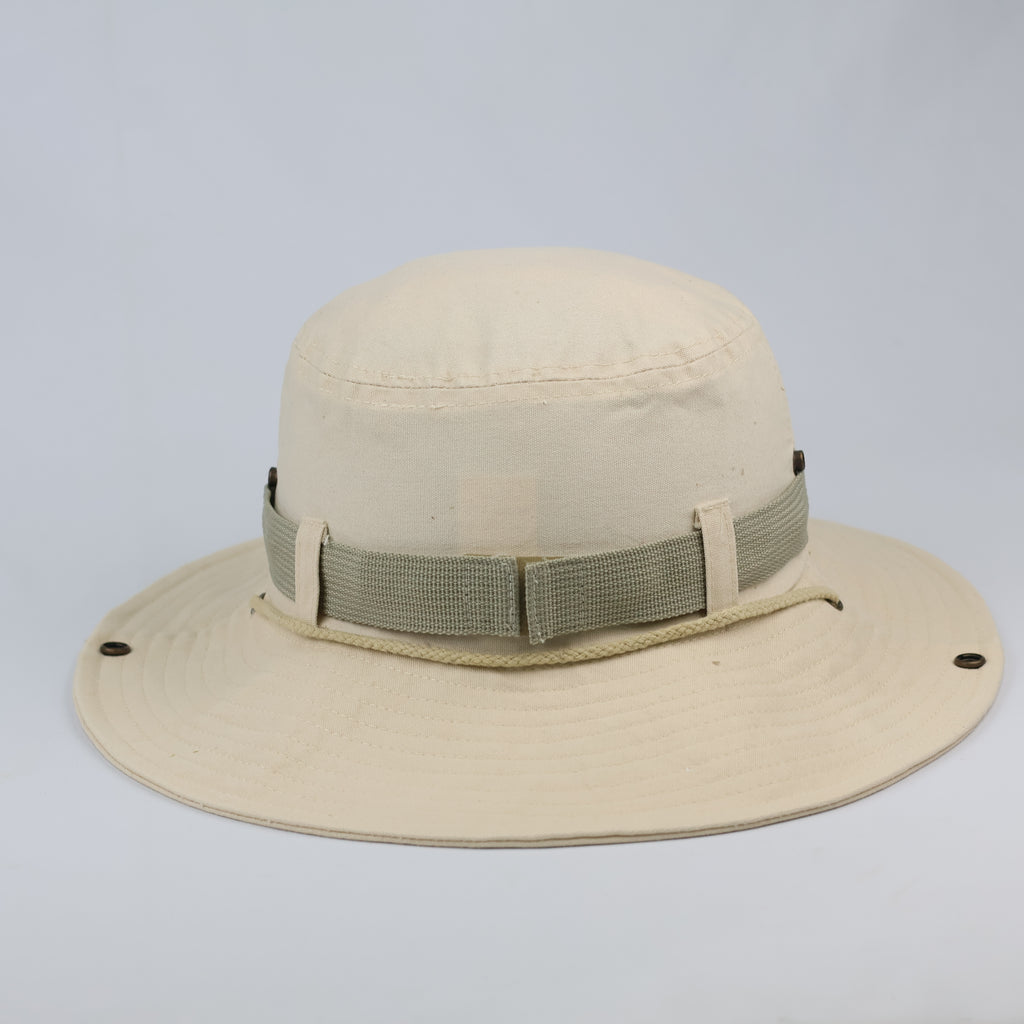 Thrifted Cotton Safari Sun Hat | Cream Wide Brim Boonie with Adjustable Cord