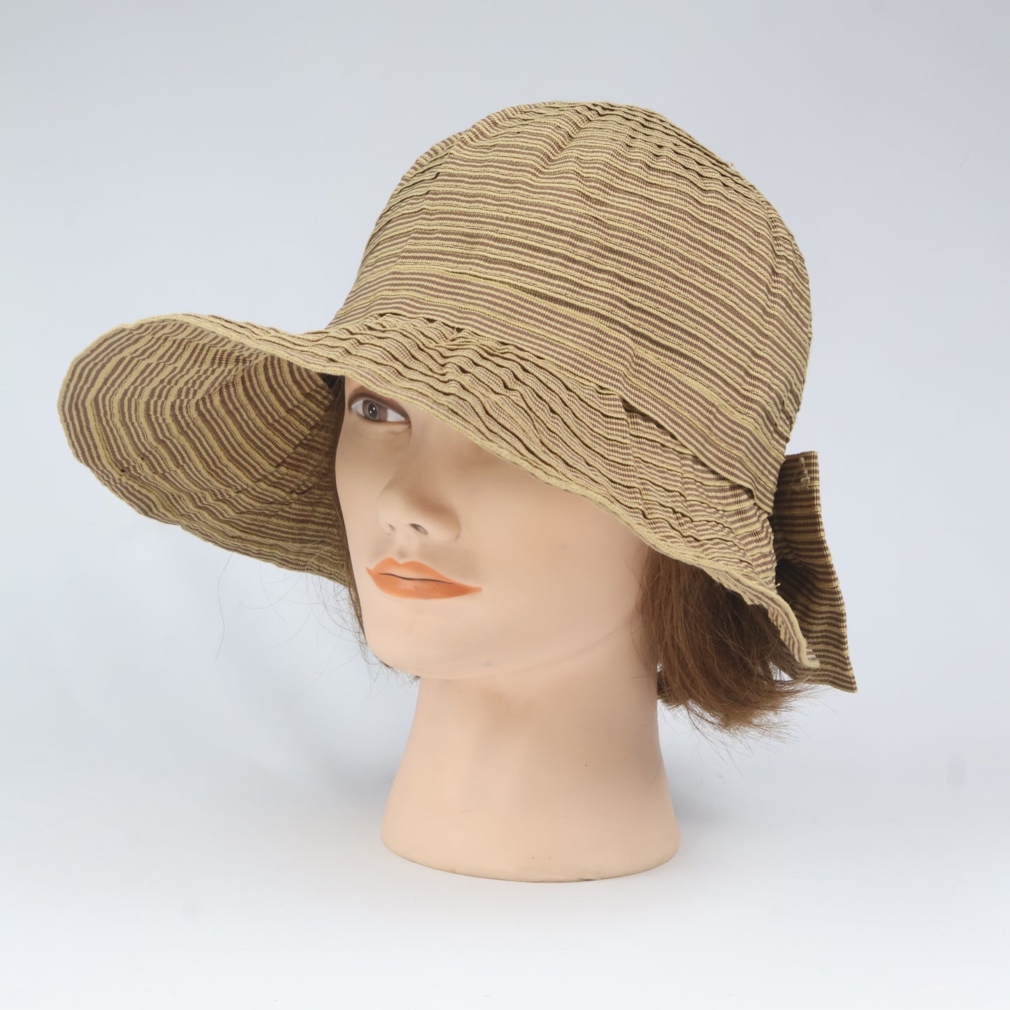 Striped Packable Sun Hat with Large Bow Accent