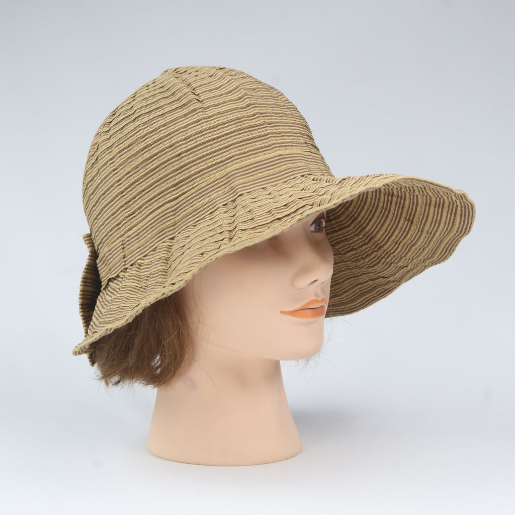 Striped Packable Sun Hat with Large Bow Accent