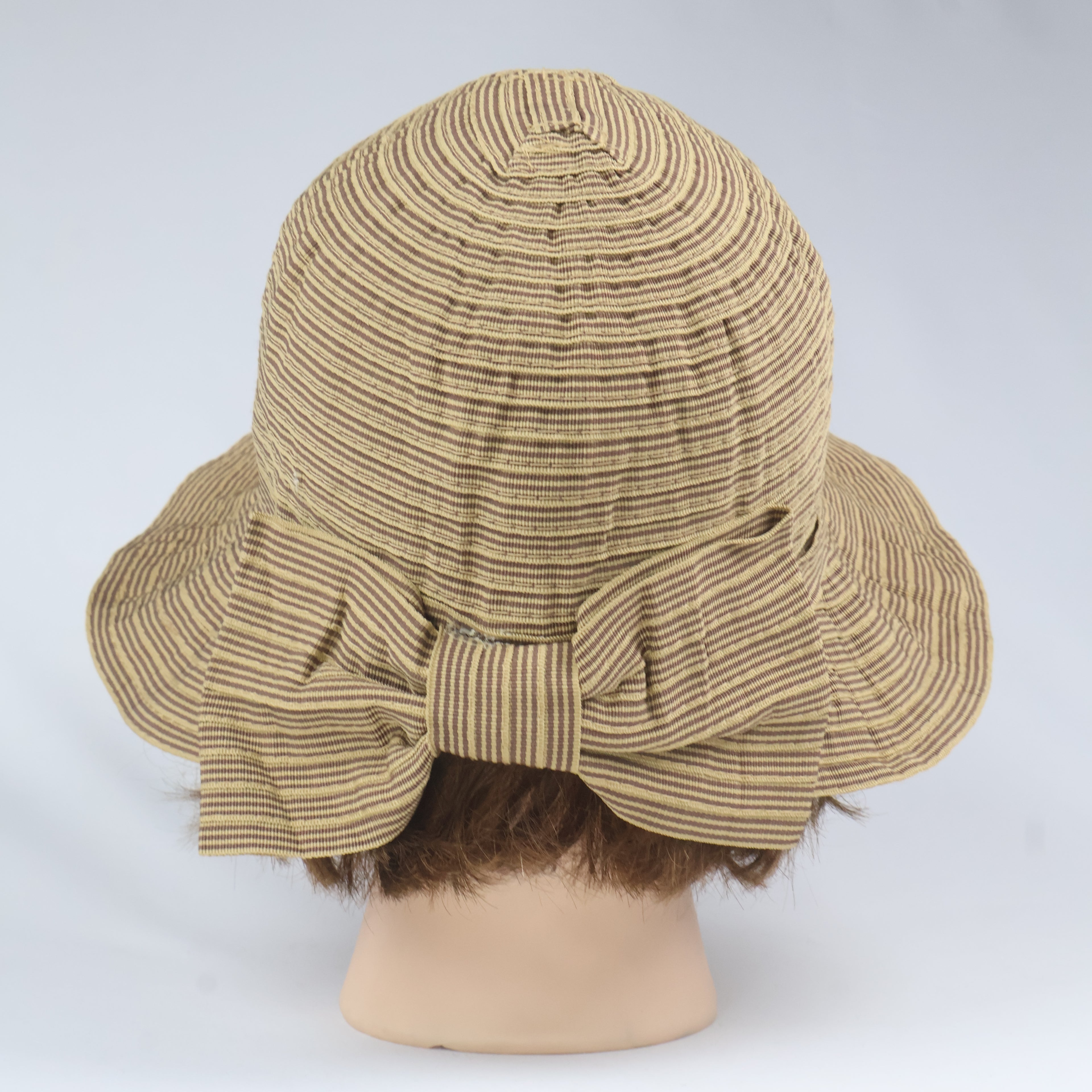 Striped Packable Sun Hat with Large Bow Accent