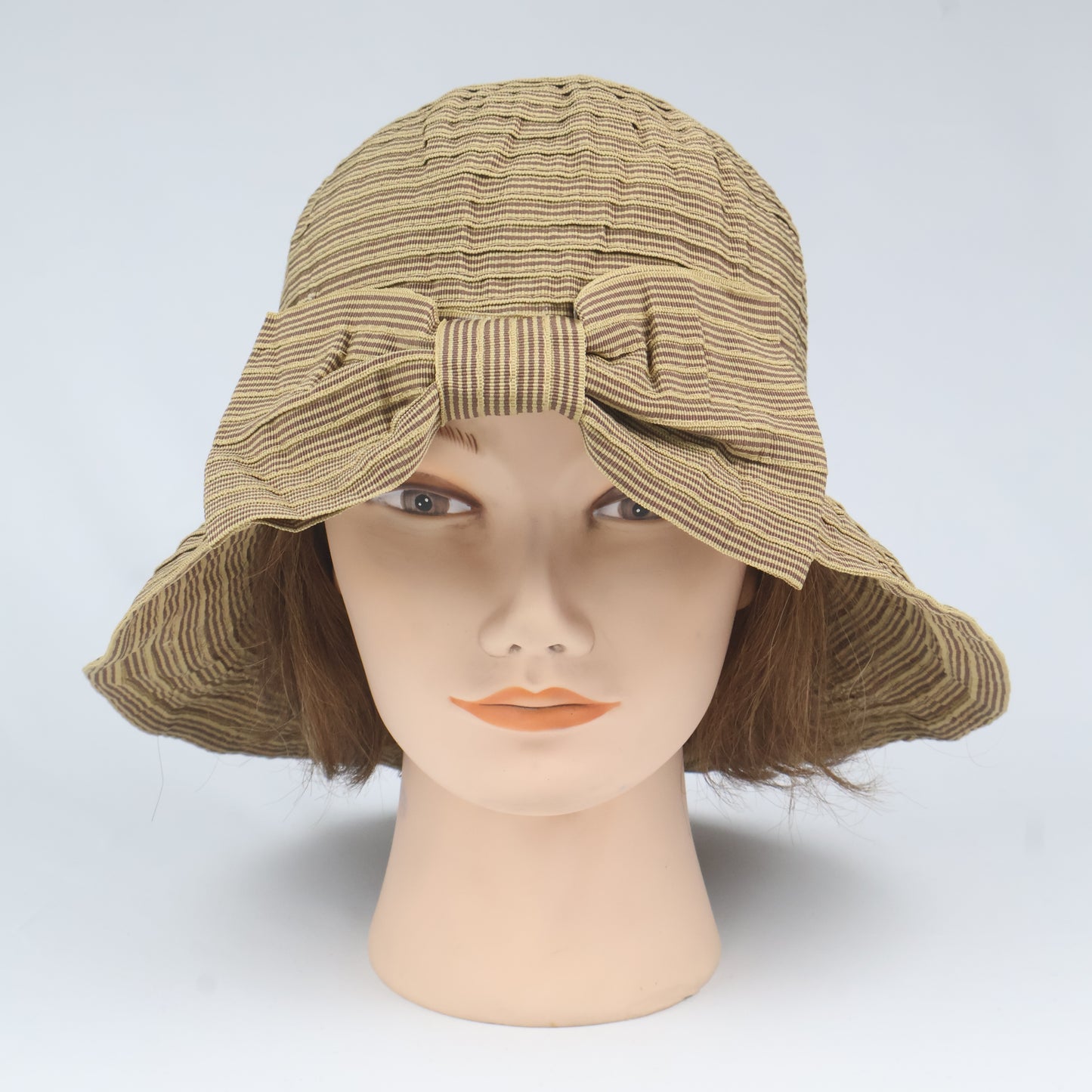 Striped Packable Sun Hat with Large Bow Accent