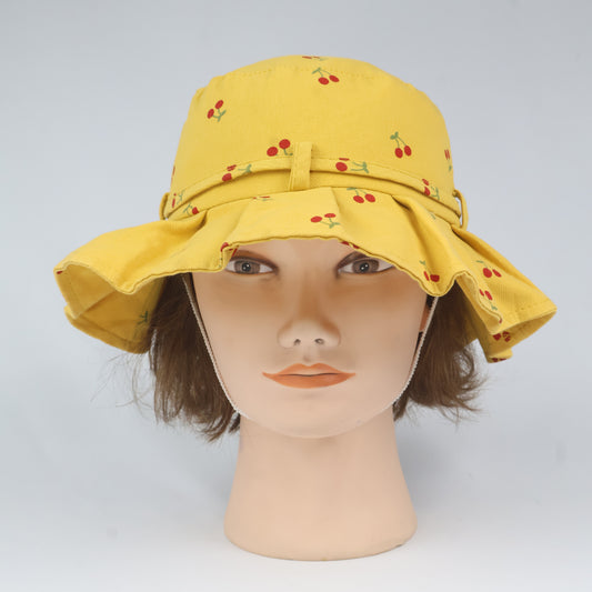 Kids' Cherry Print Ruffled Sun Hat - Yellow