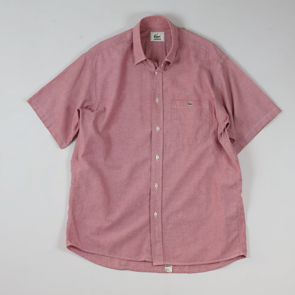 Thrifted Lacoste Men's Pink Short Sleeve Button-Down Shirt - Size XL