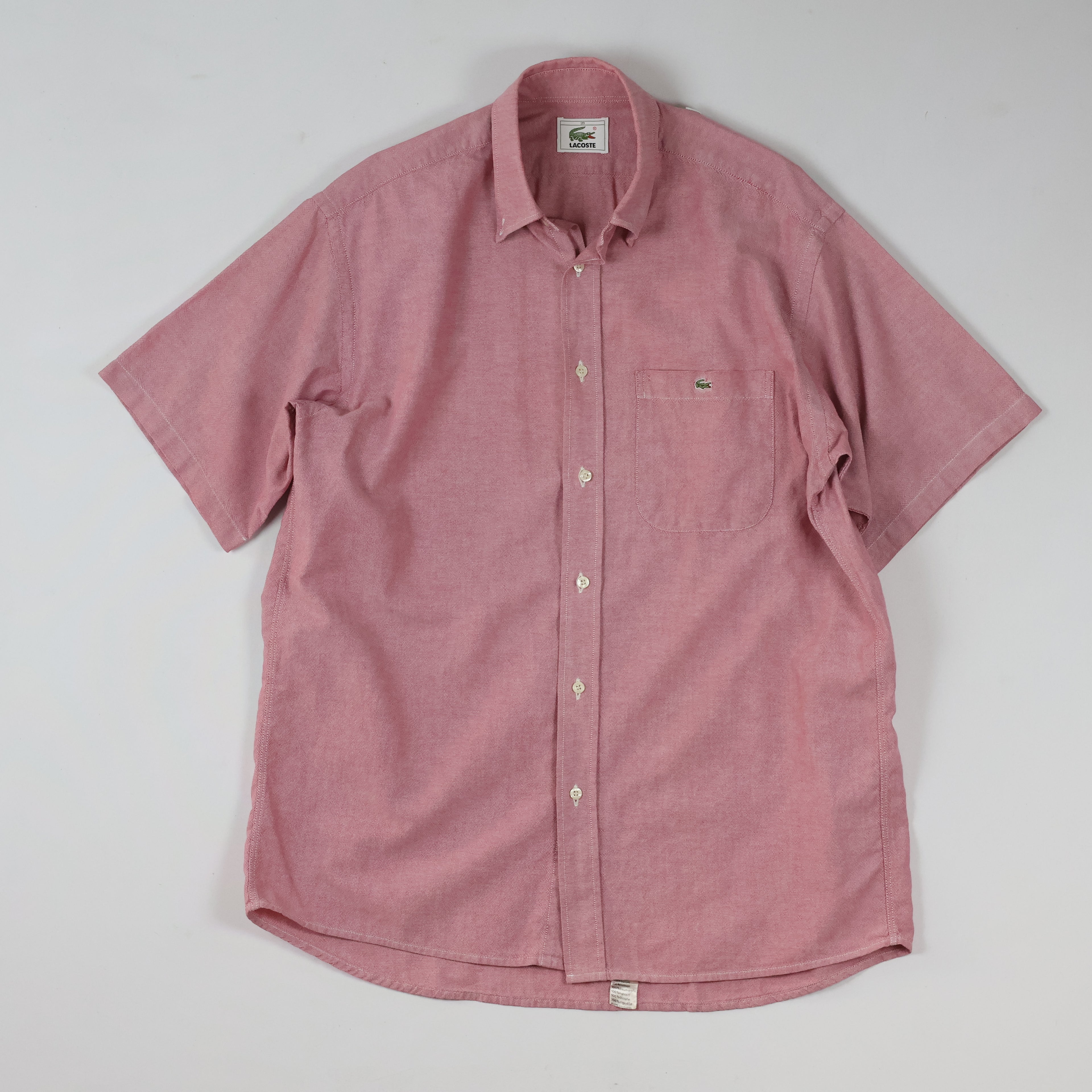 Thrifted Lacoste Men's Pink Short Sleeve Button-Down Shirt - Size XL