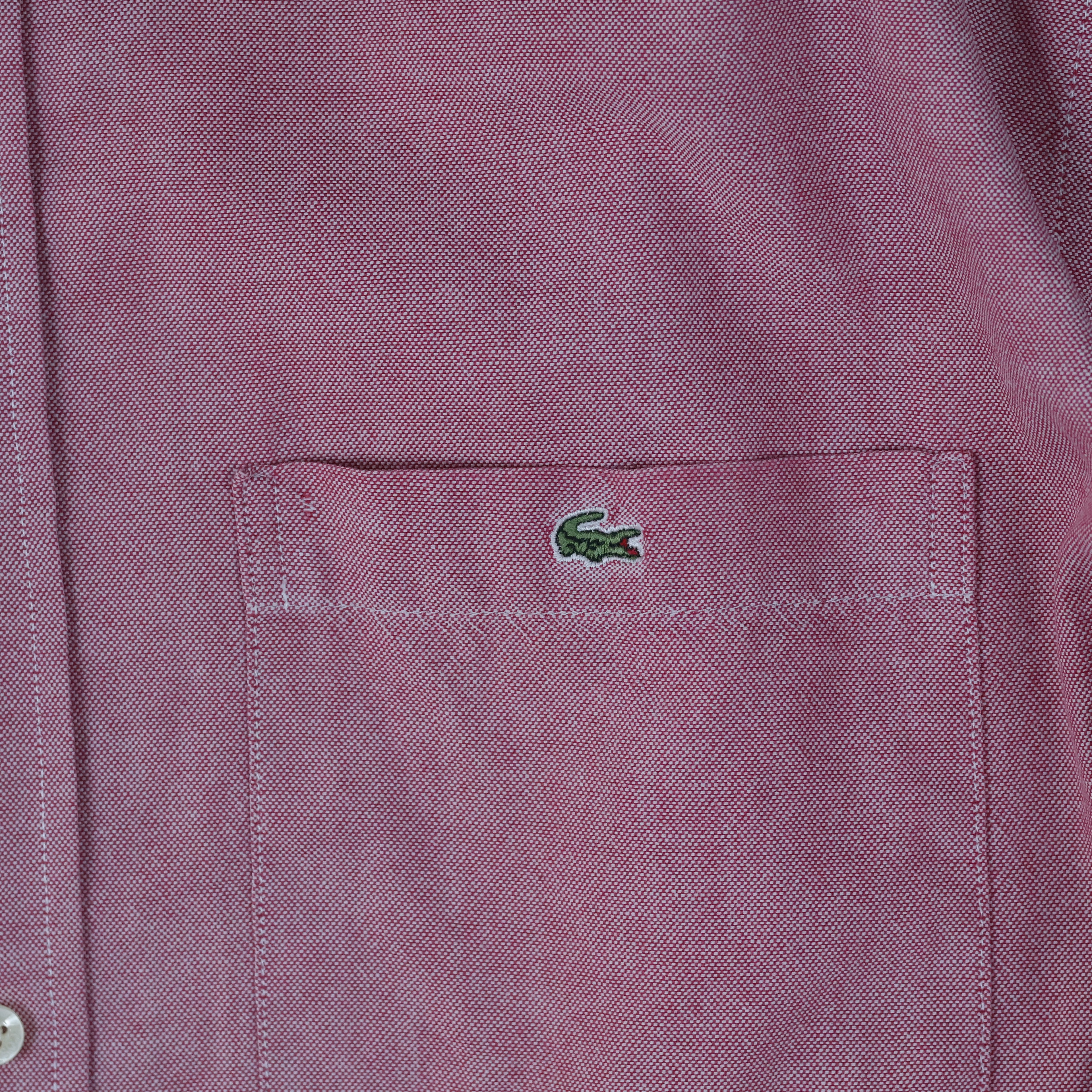 Thrifted Lacoste Men's Pink Short Sleeve Button-Down Shirt - Size XL