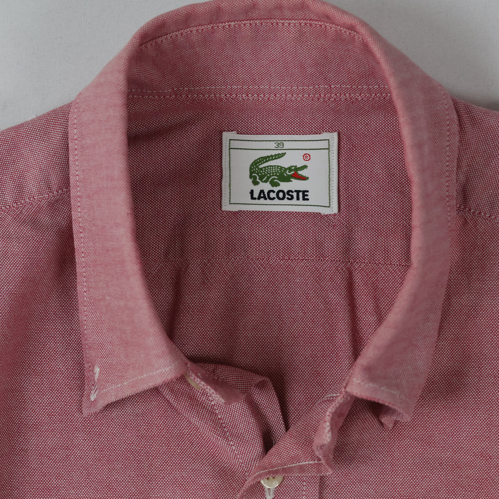 Thrifted Lacoste Men's Pink Short Sleeve Button-Down Shirt - Size XL