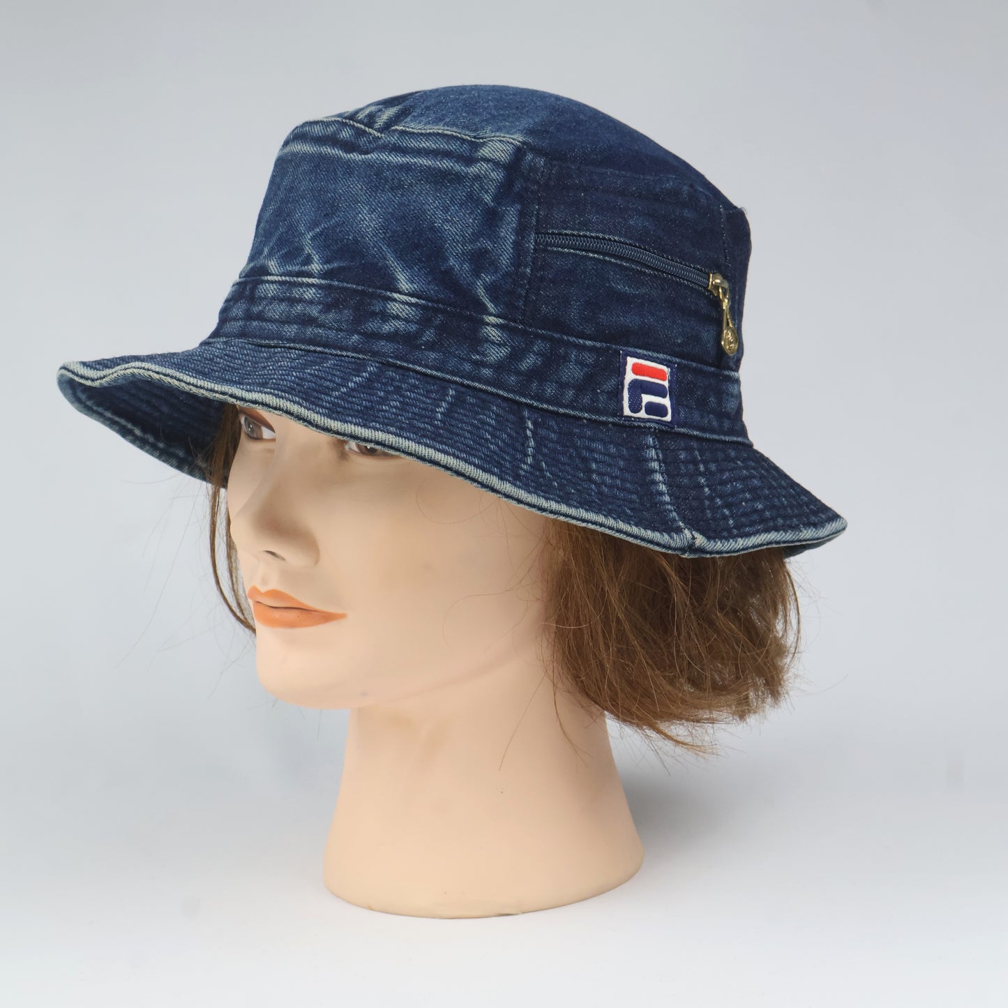 Vintage Fila Denim Bucket Hat with Zipper Pockets
