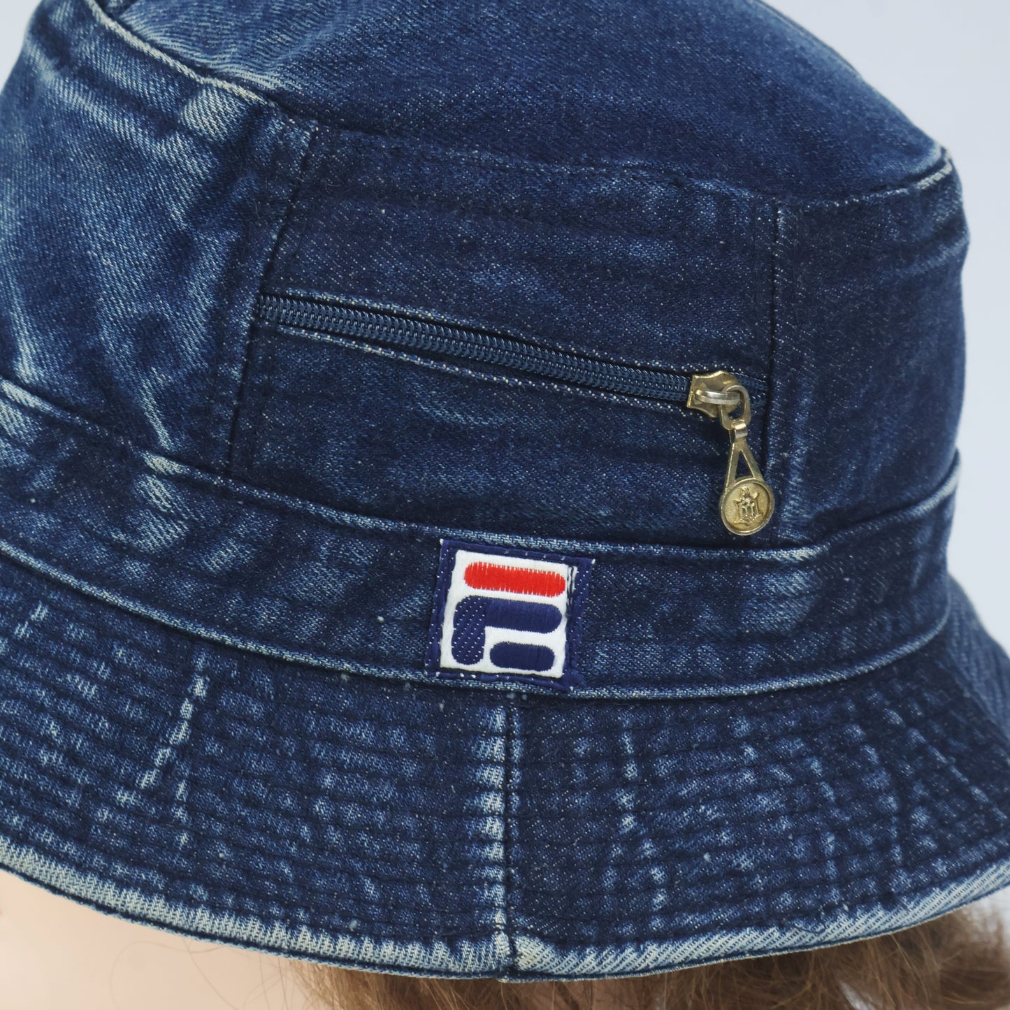 Vintage Fila Denim Bucket Hat with Zipper Pockets
