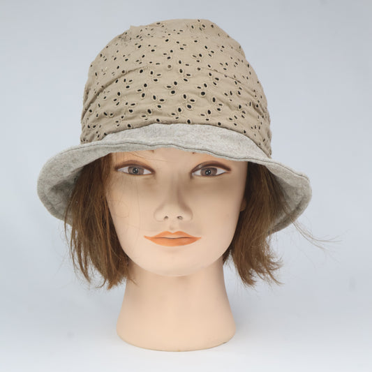 Boho Broderie Anglaise Bucket Hat - Beige & Gray