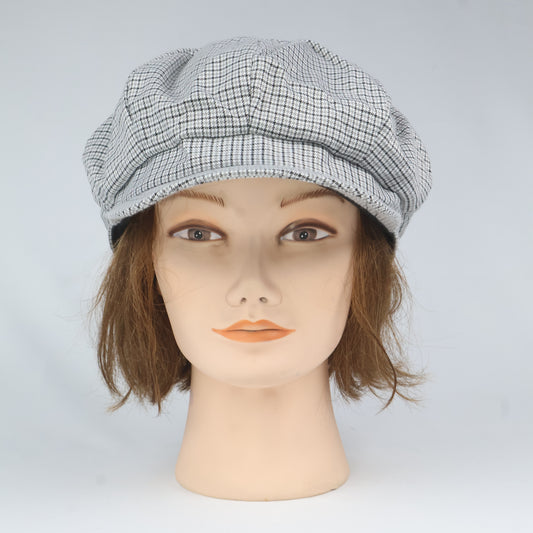 Classic Black & White Plaid Baker Boy Hat