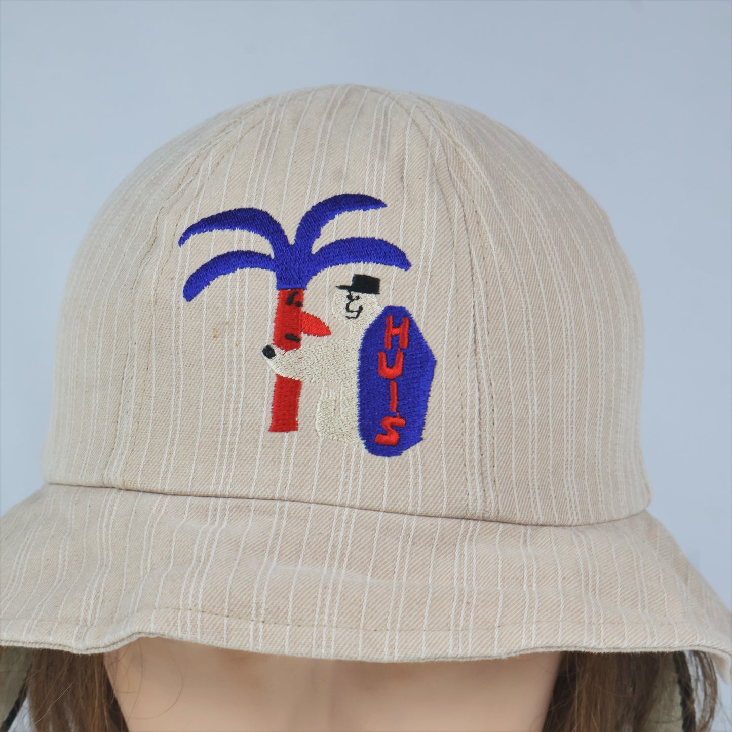 "Surf Bear" Embroidered Bucket Hat with Chin Straps