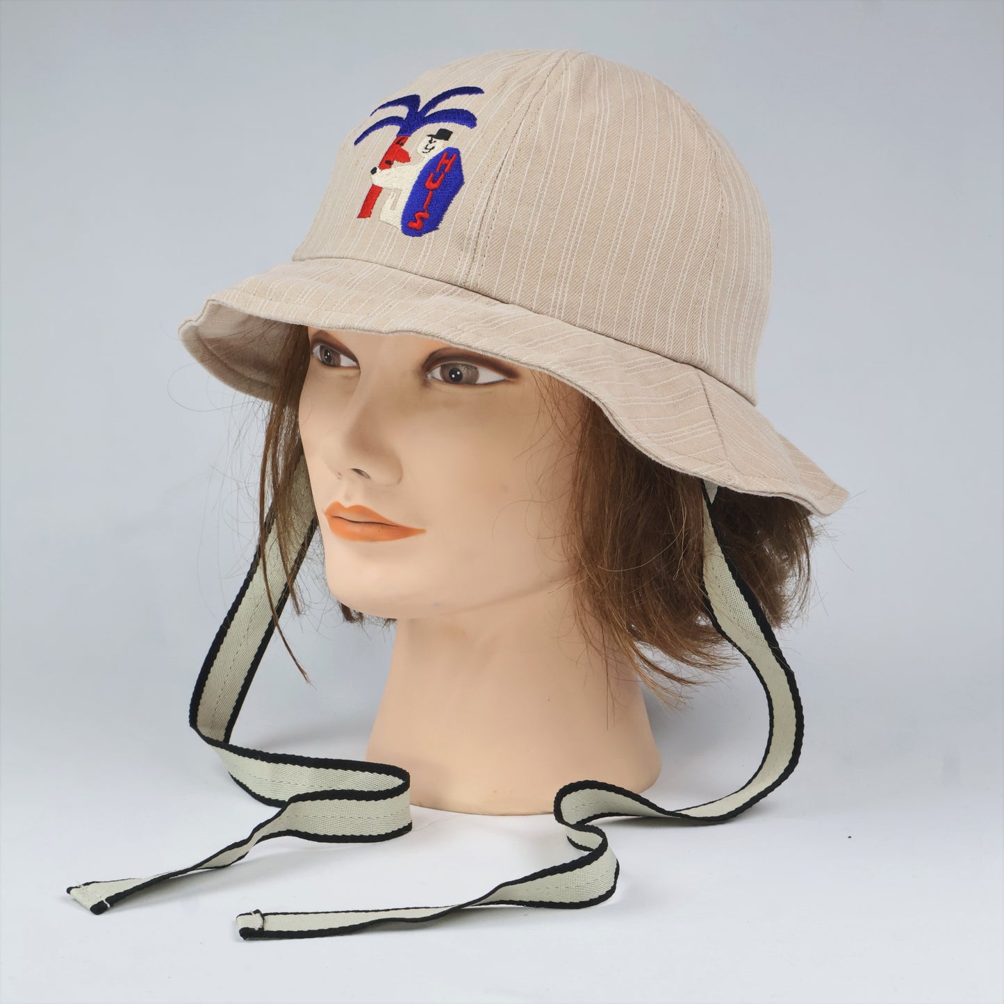 "Surf Bear" Embroidered Bucket Hat with Chin Straps