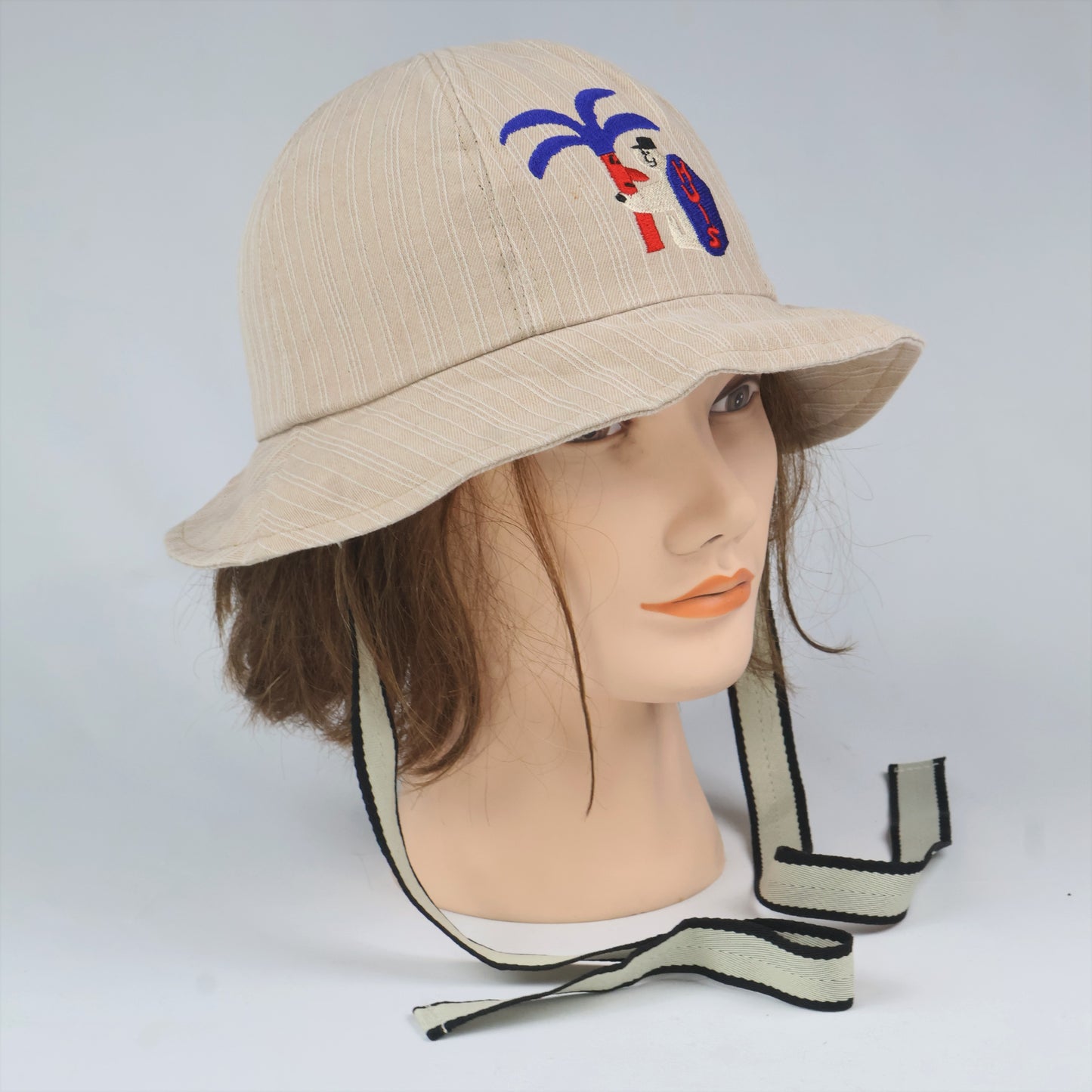 "Surf Bear" Embroidered Bucket Hat with Chin Straps
