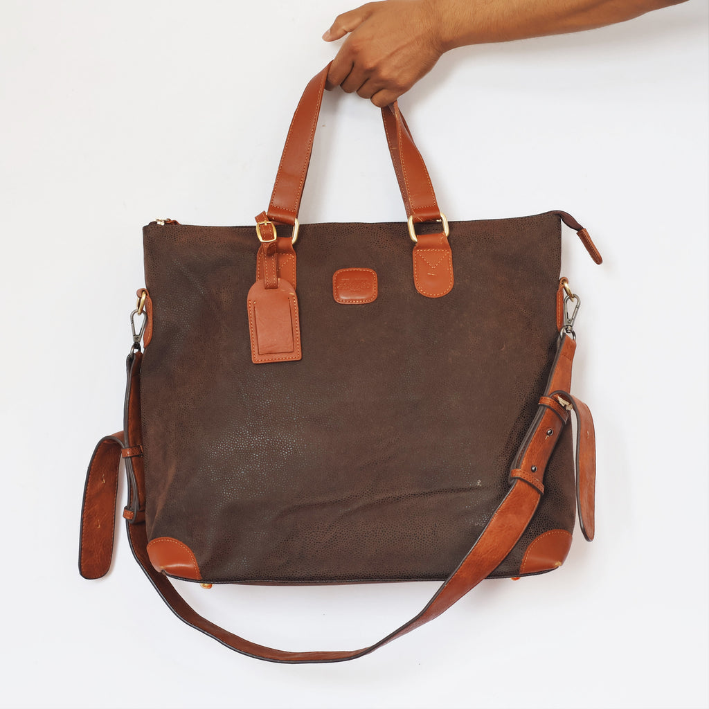 Franco Ferraro Milano Pure Leather Large Tote Thrifted Bag - Brown Textured Finish