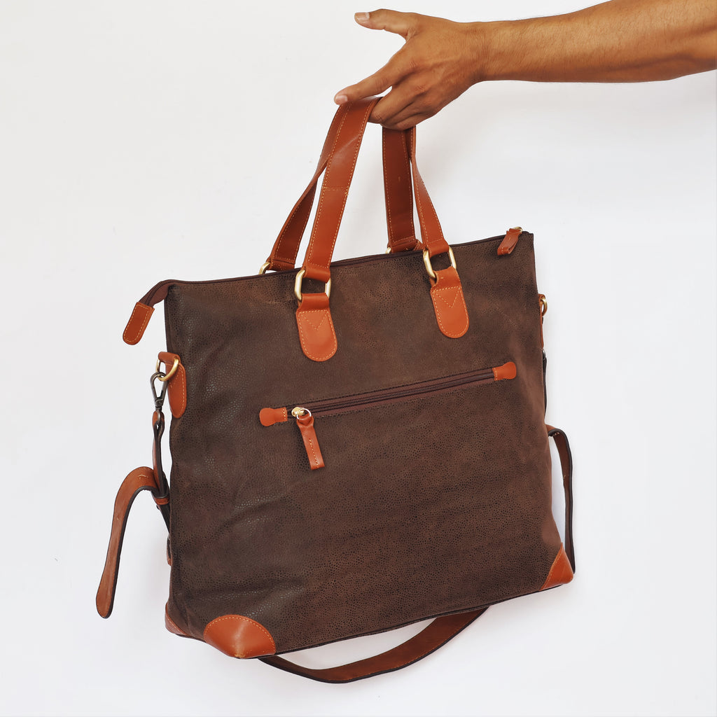 Franco Ferraro Milano Pure Leather Large Tote Thrifted Bag - Brown Textured Finish