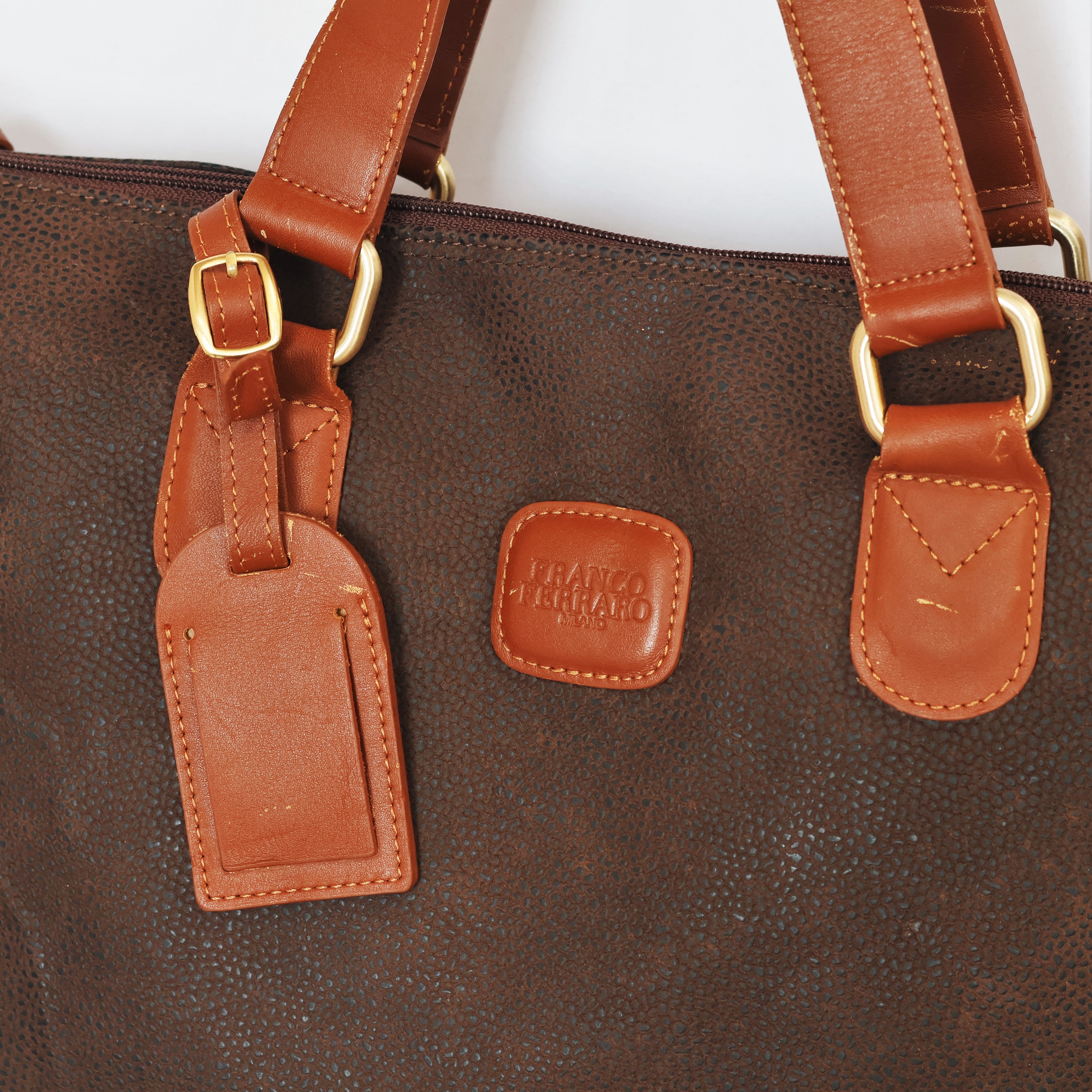 Franco Ferraro Milano Pure Leather Large Tote Thrifted Bag - Brown Textured Finish