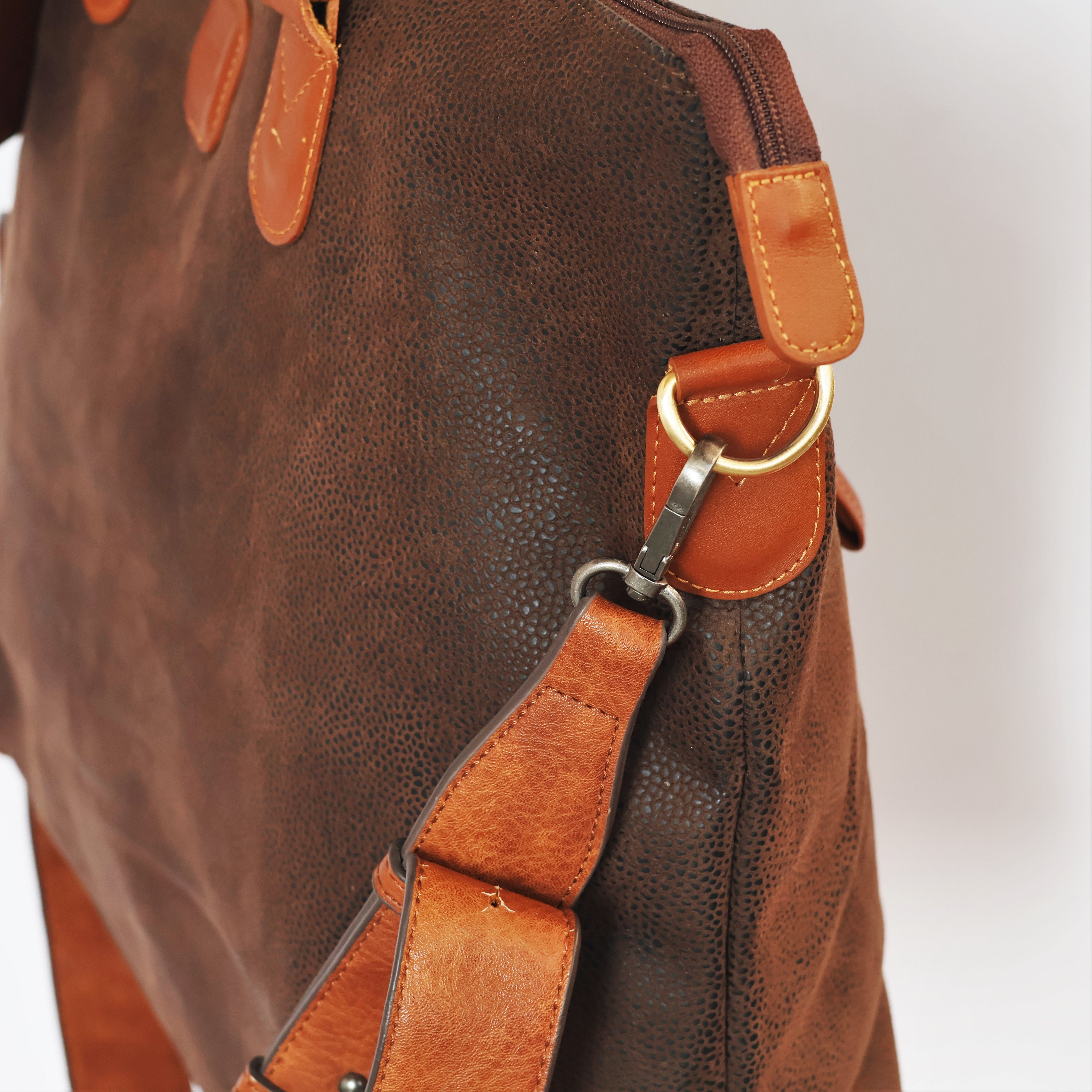 Franco Ferraro Milano Pure Leather Large Tote Thrifted Bag - Brown Textured Finish