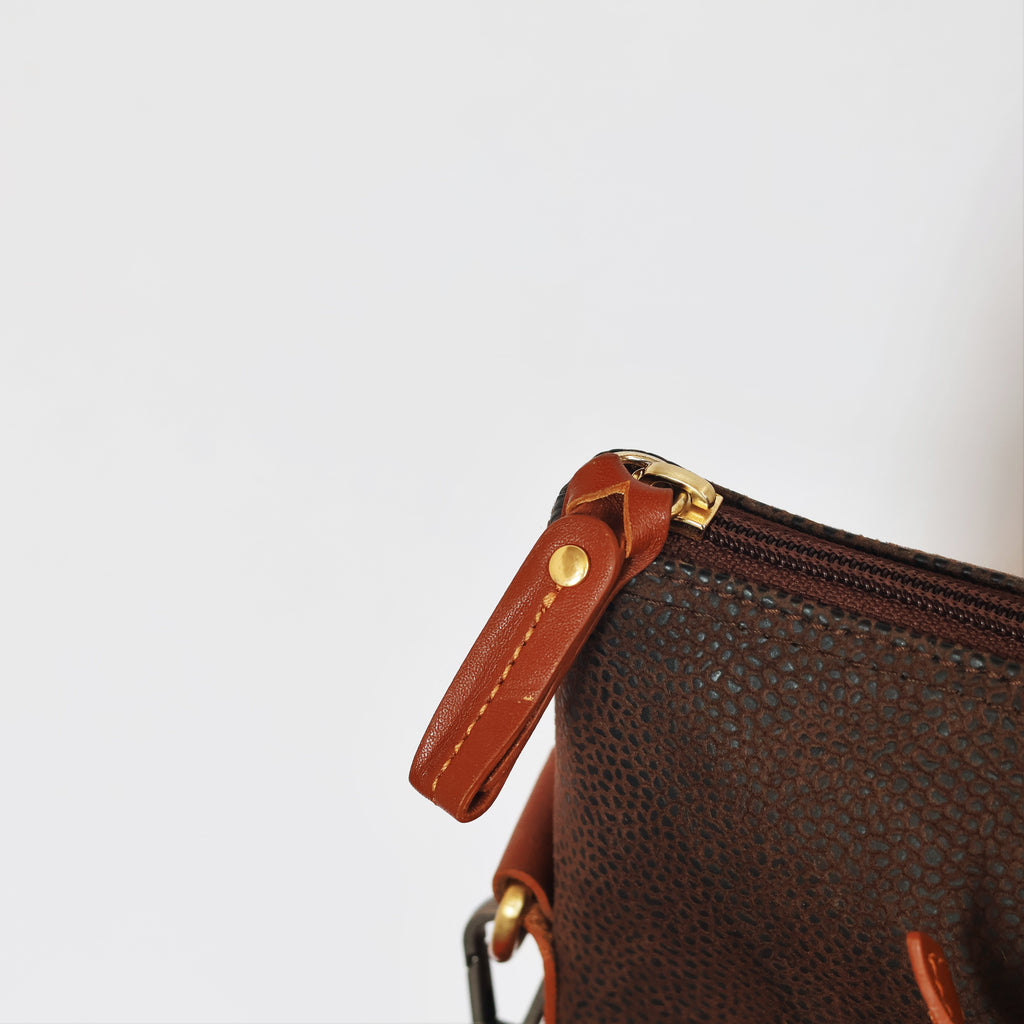 Franco Ferraro Milano Pure Leather Large Tote Thrifted Bag - Brown Textured Finish
