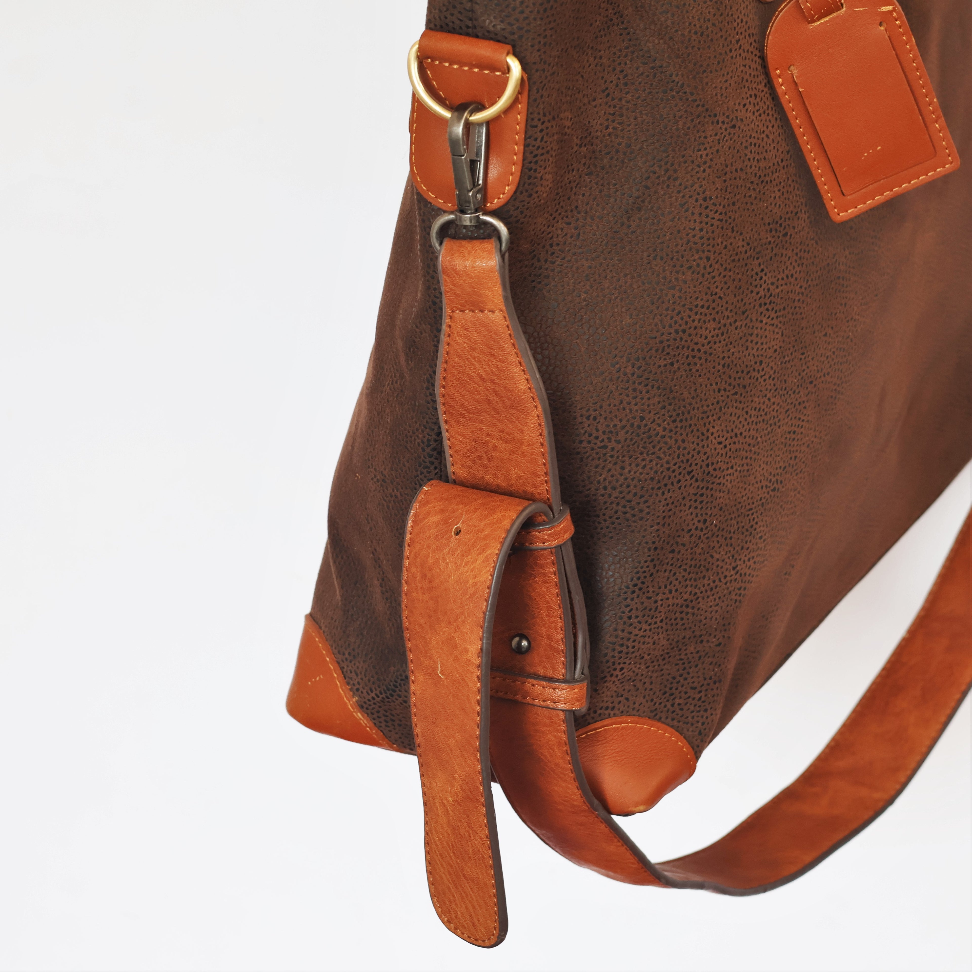 Franco Ferraro Milano Pure Leather Large Tote Thrifted Bag - Brown Textured Finish