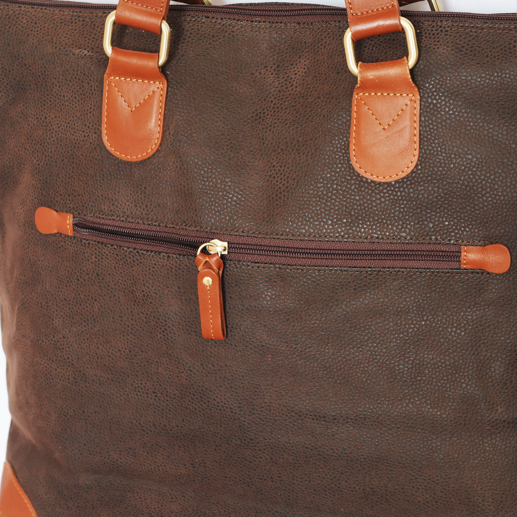Franco Ferraro Milano Pure Leather Large Tote Thrifted Bag - Brown Textured Finish