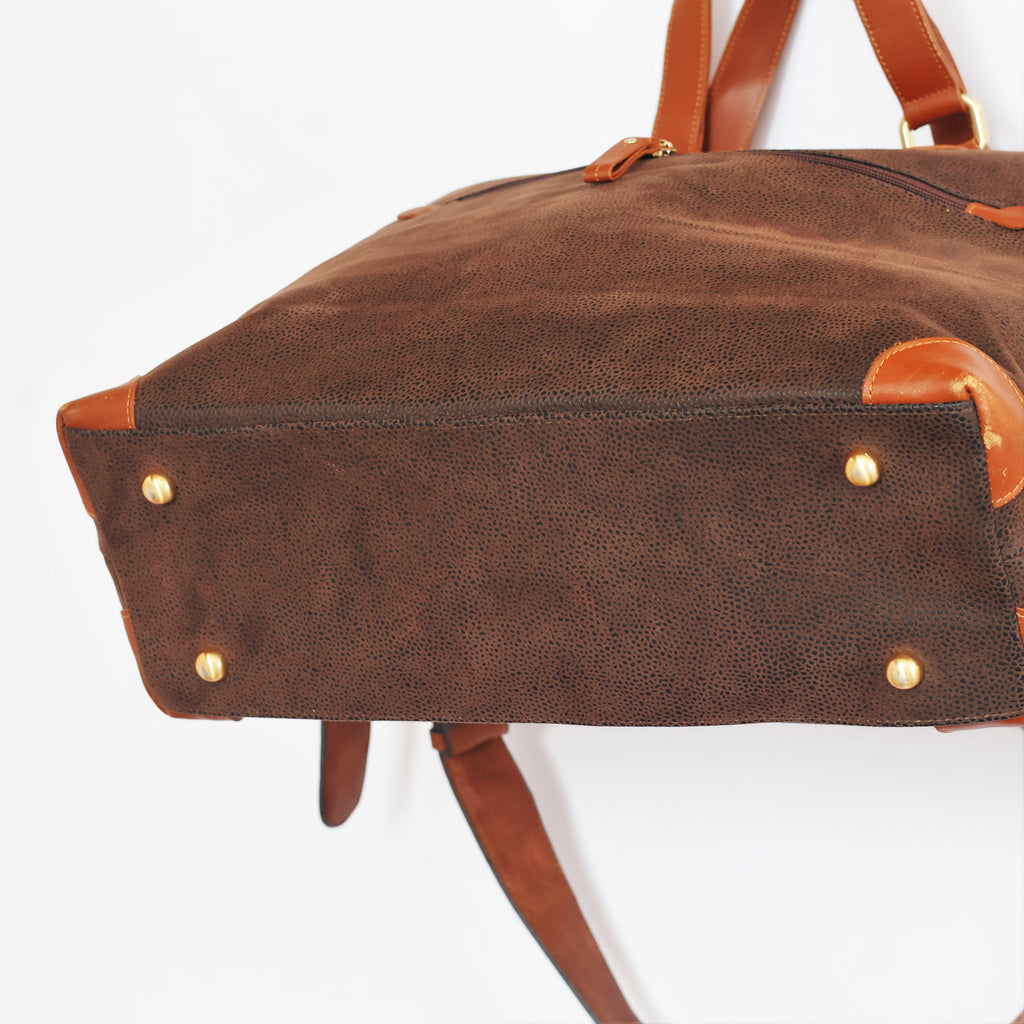 Franco Ferraro Milano Pure Leather Large Tote Thrifted Bag - Brown Textured Finish