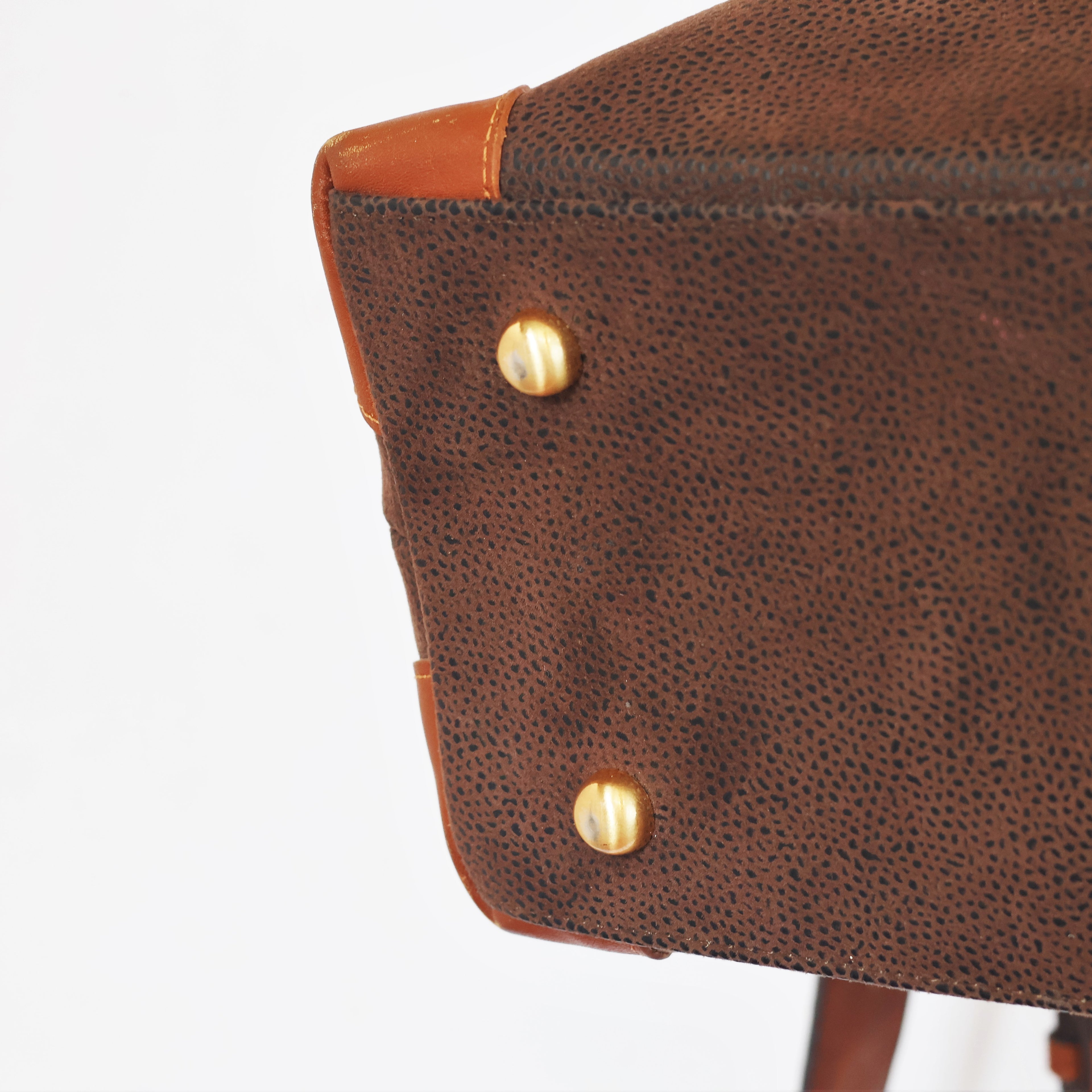 Franco Ferraro Milano Pure Leather Large Tote Thrifted Bag - Brown Textured Finish