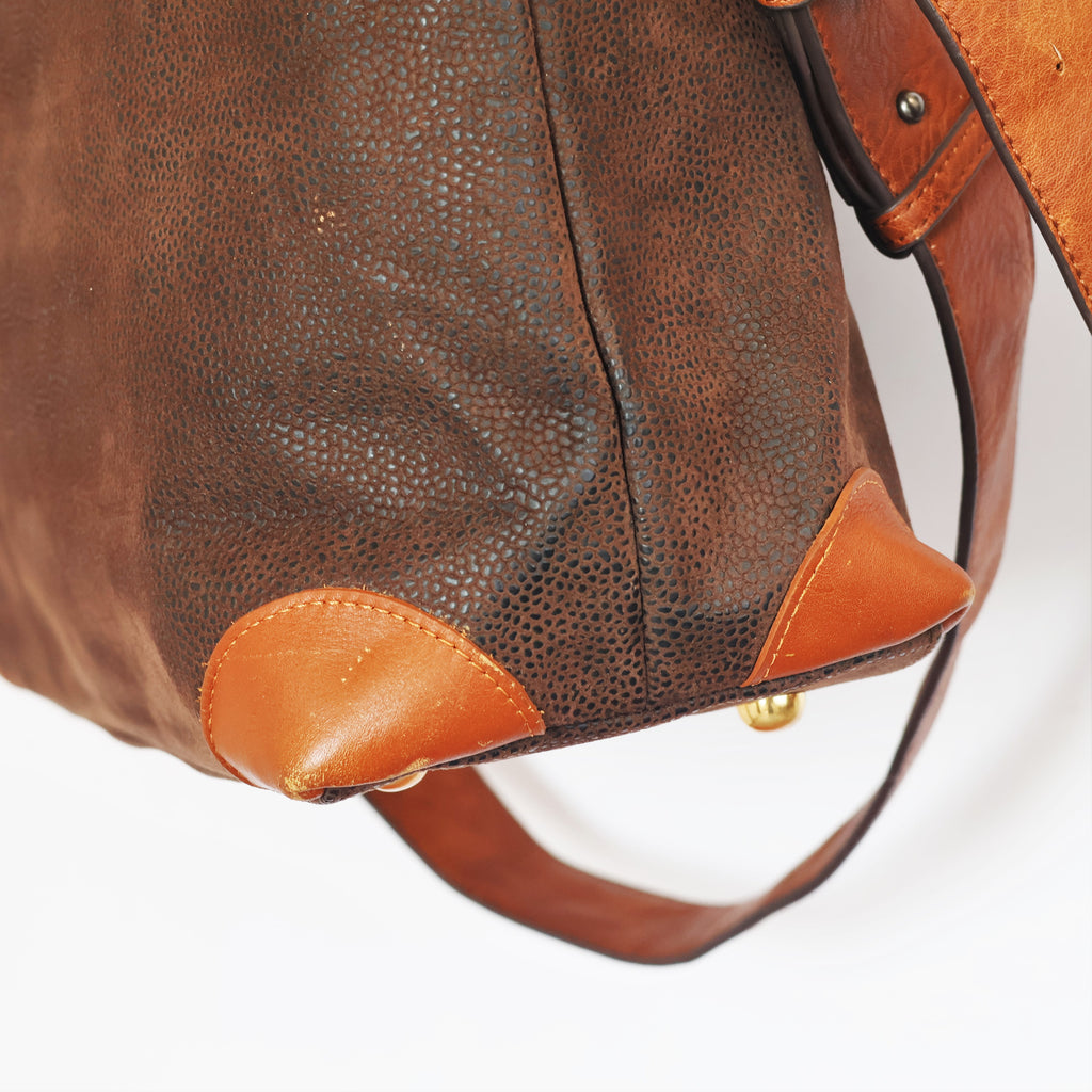 Franco Ferraro Milano Pure Leather Large Tote Thrifted Bag - Brown Textured Finish