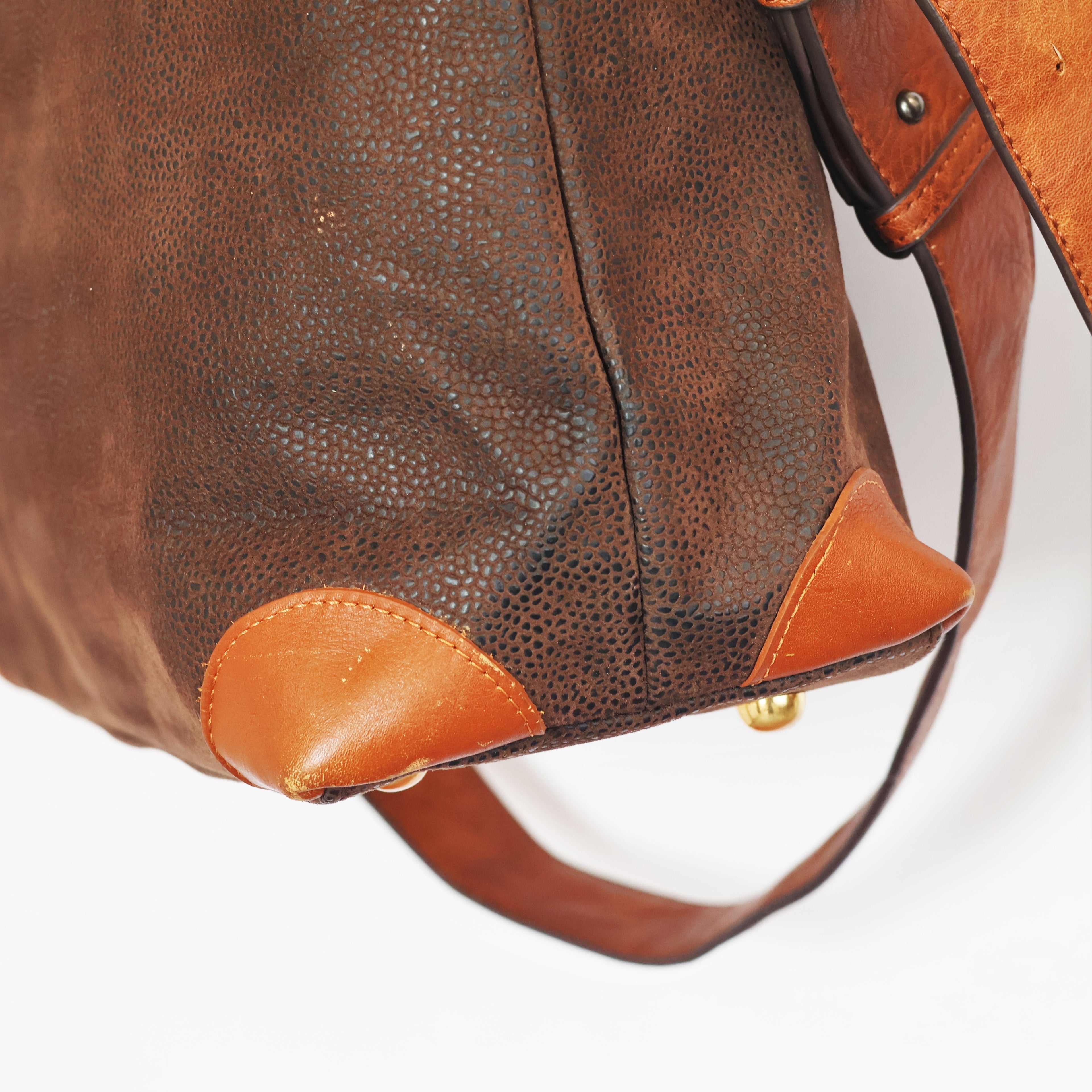Franco Ferraro Milano Pure Leather Large Tote Thrifted Bag - Brown Textured Finish