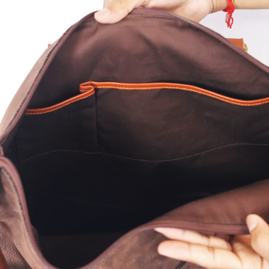 Franco Ferraro Milano Pure Leather Large Tote Thrifted Bag - Brown Textured Finish