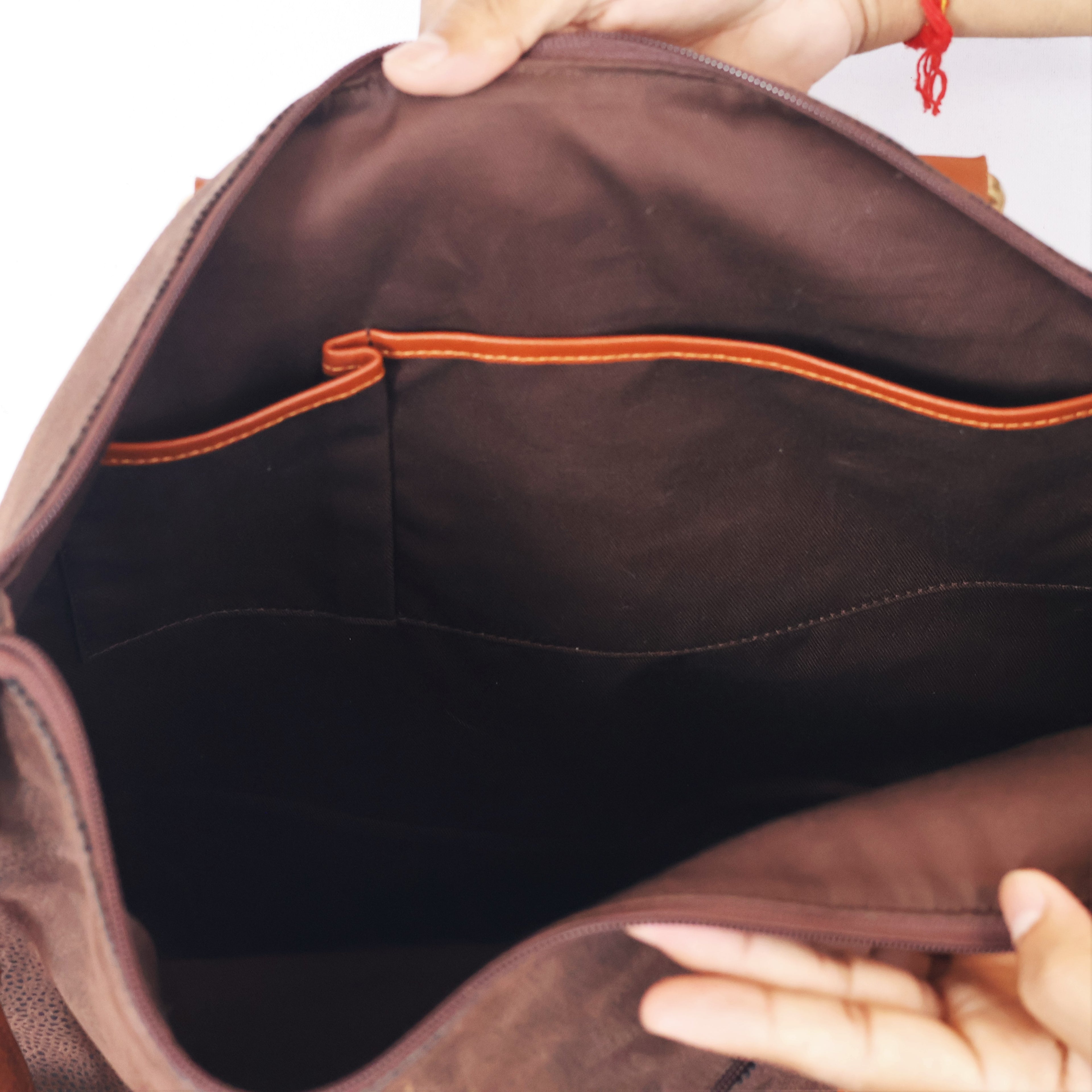 Franco Ferraro Milano Pure Leather Large Tote Thrifted Bag - Brown Textured Finish