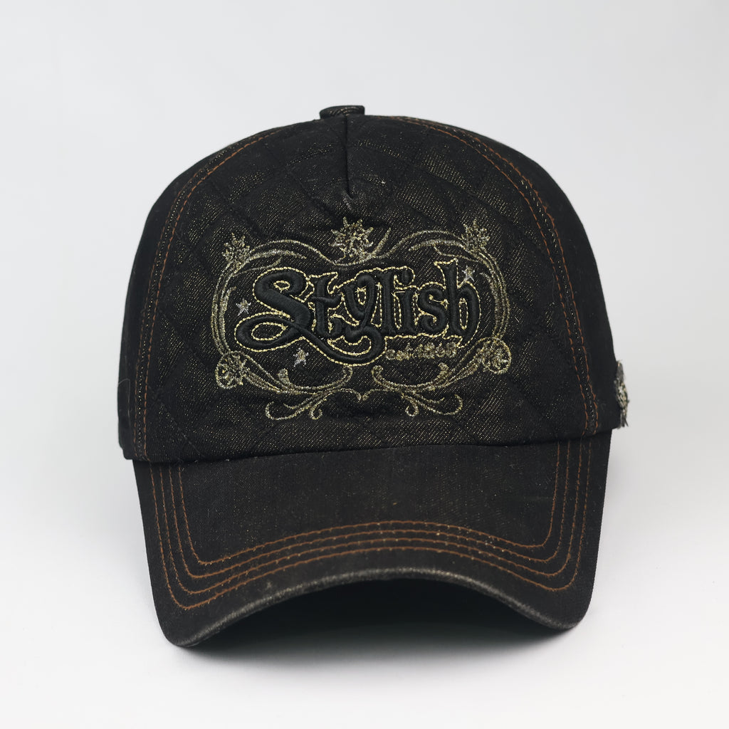 Vintage Quilted Denim "Stylish" Cap – Y2K Grunge Aesthetic