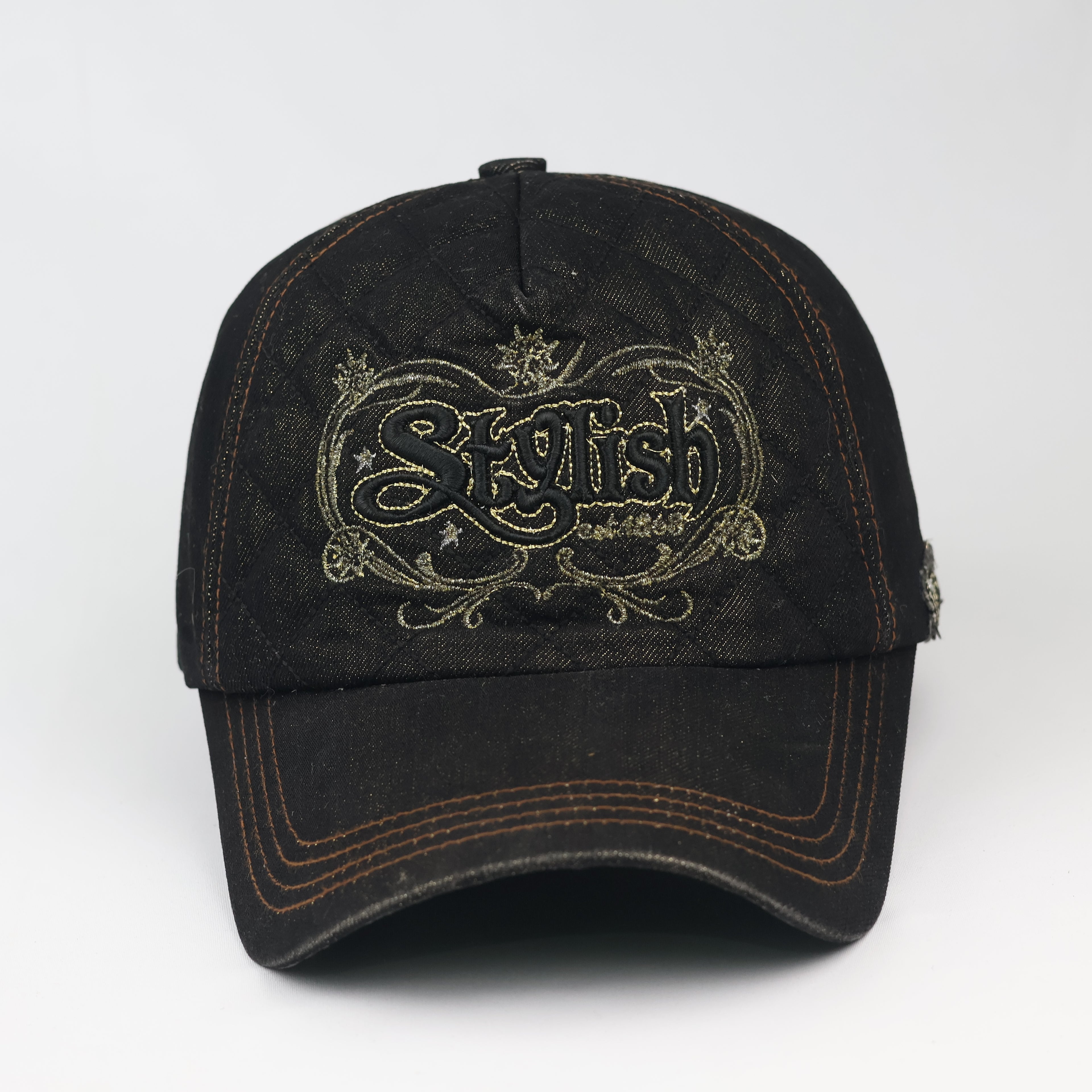 Vintage Quilted Denim "Stylish" Cap – Y2K Grunge Aesthetic