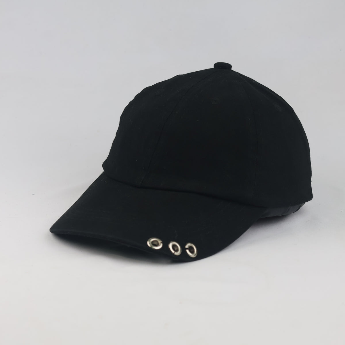 Thrifted Minimalist Black Pierced Ring Strapback Cap | 10101