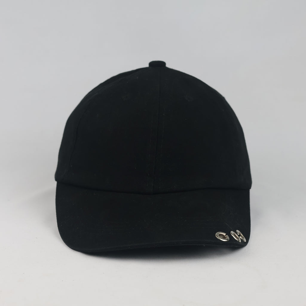 Thrifted Minimalist Black Pierced Ring Strapback Cap | 10101