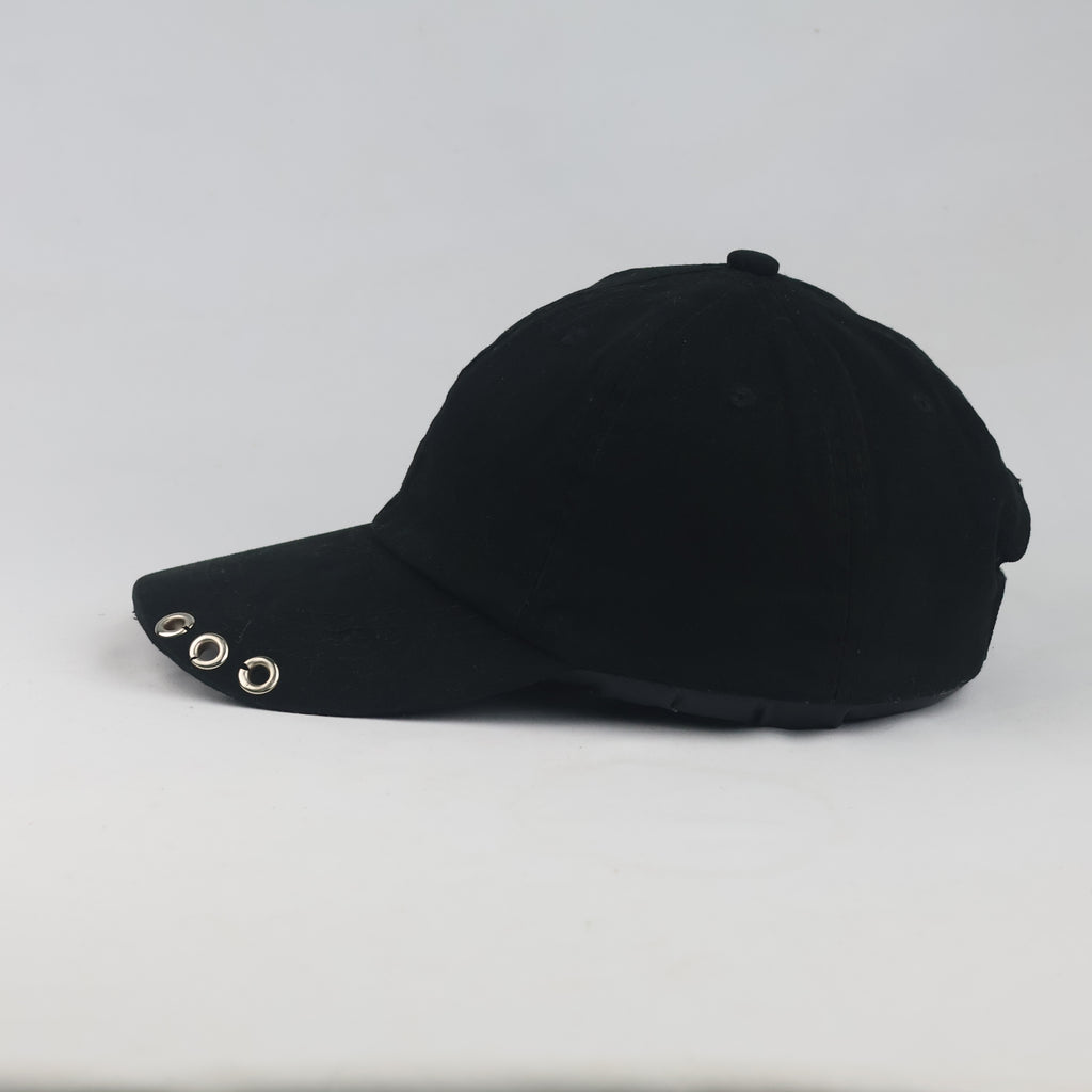 Thrifted Minimalist Black Pierced Ring Strapback Cap | 10101
