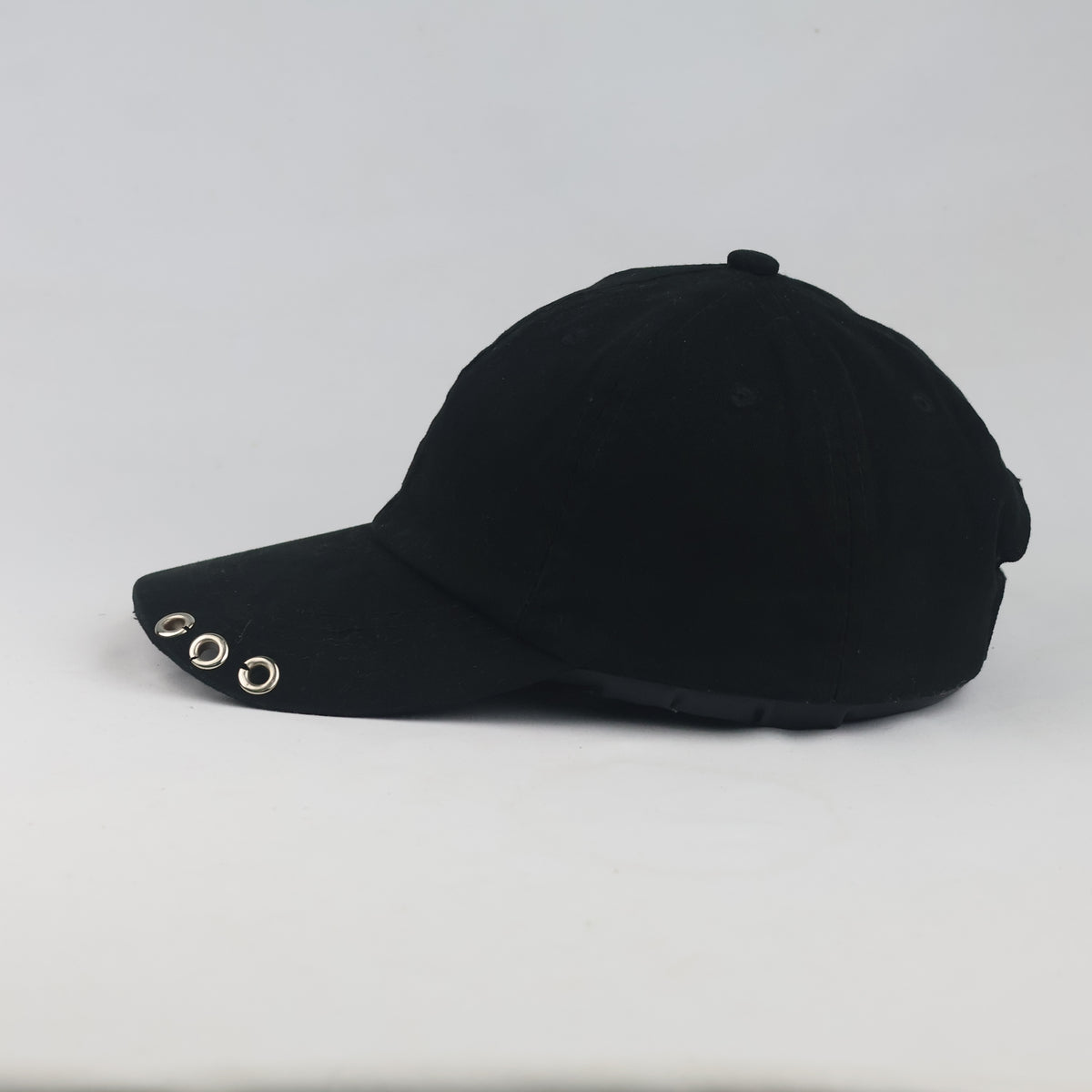 Thrifted Minimalist Black Pierced Ring Strapback Cap | 10101