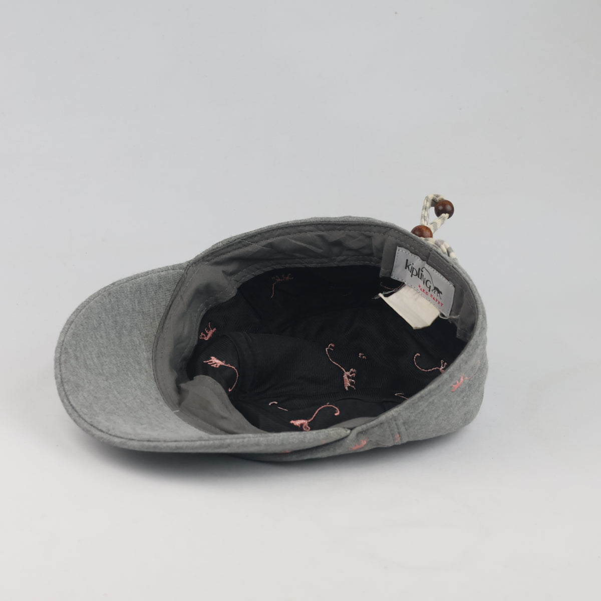 Thrifted Kipling Heather Grey Pink Embroidered Army Cap | 10132