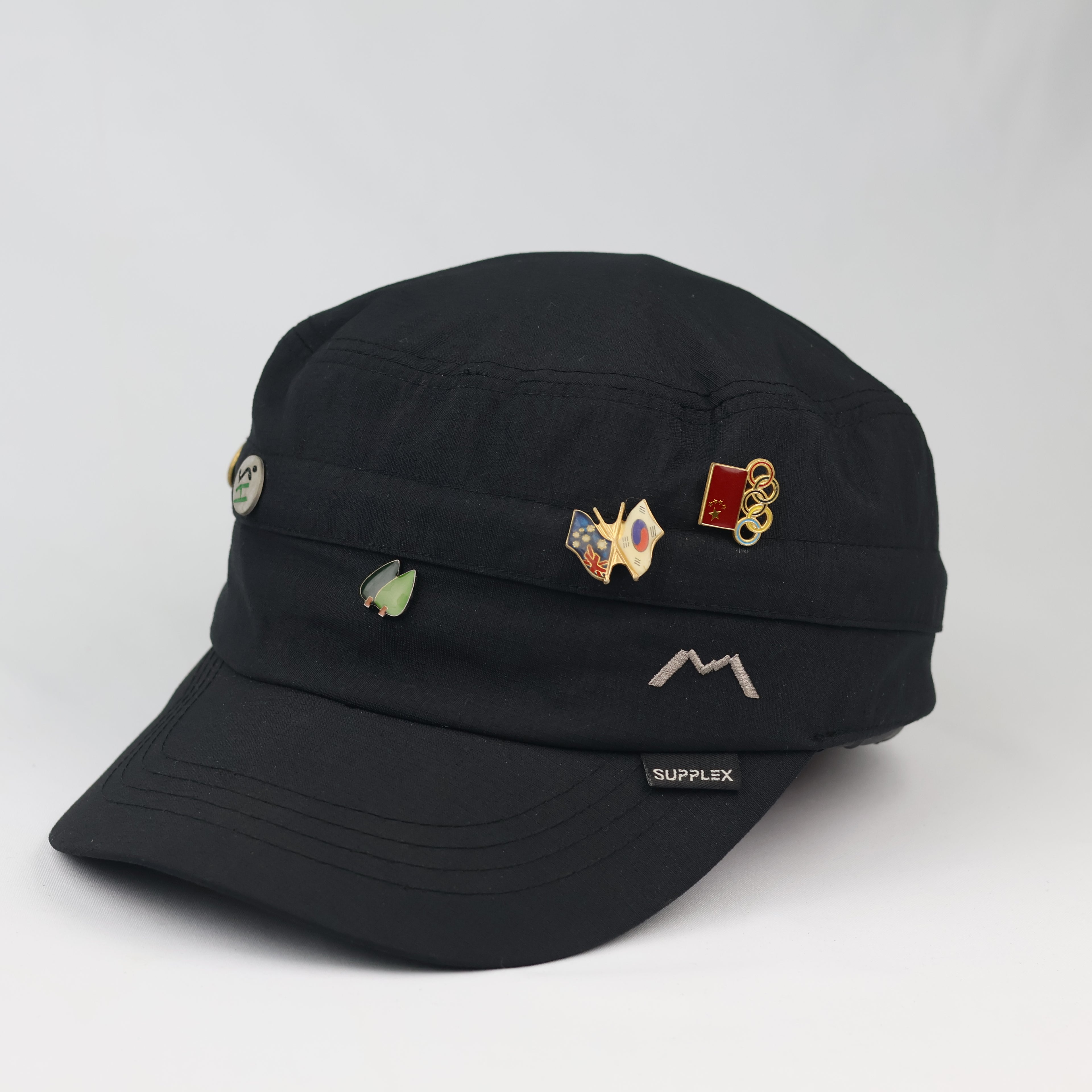 Vintage Montbell Supplex Nylon Cadet Cap with Custom Enamel Pins