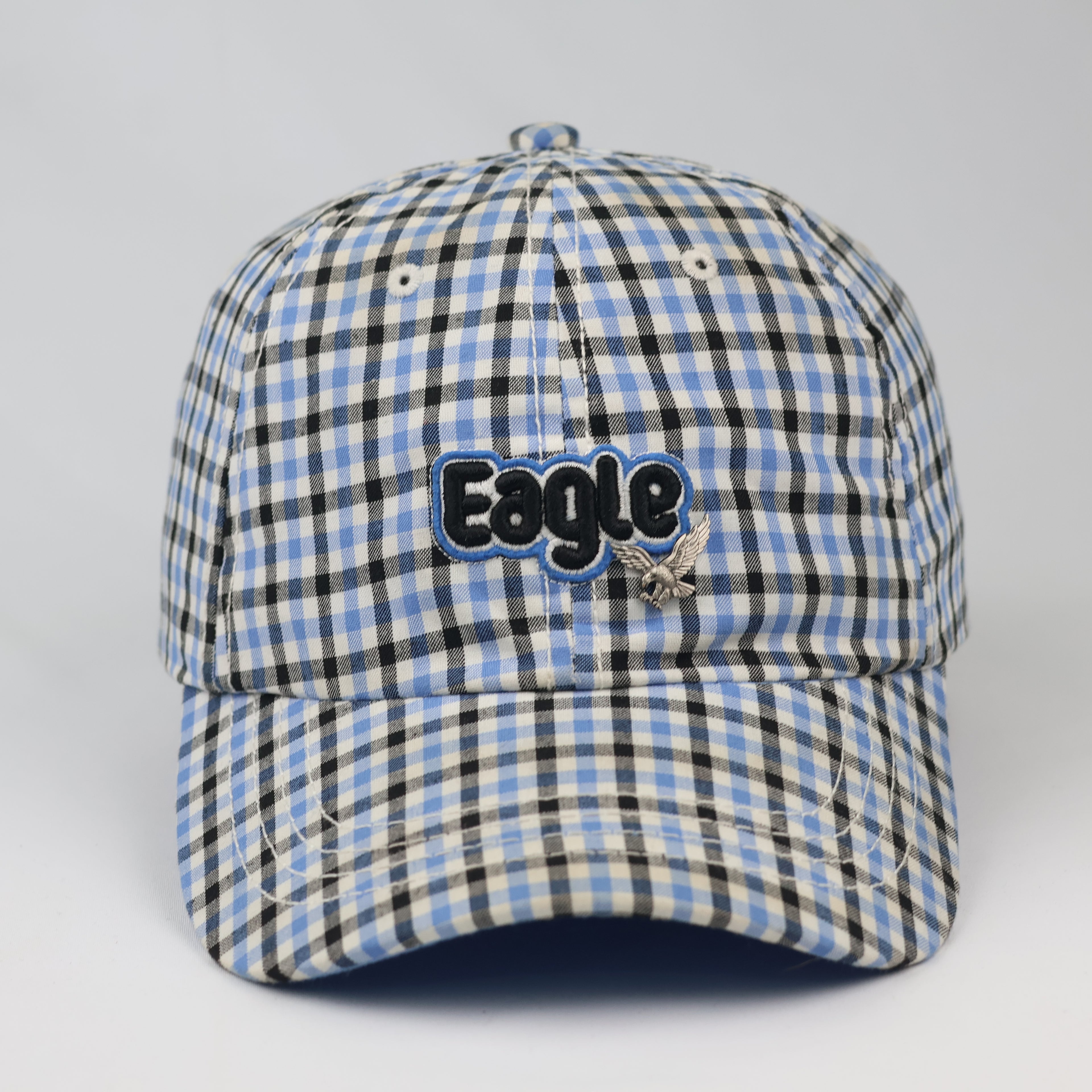 Thrifted V Fashion Eagle Checkered Cap with Metallic Eagle Pin