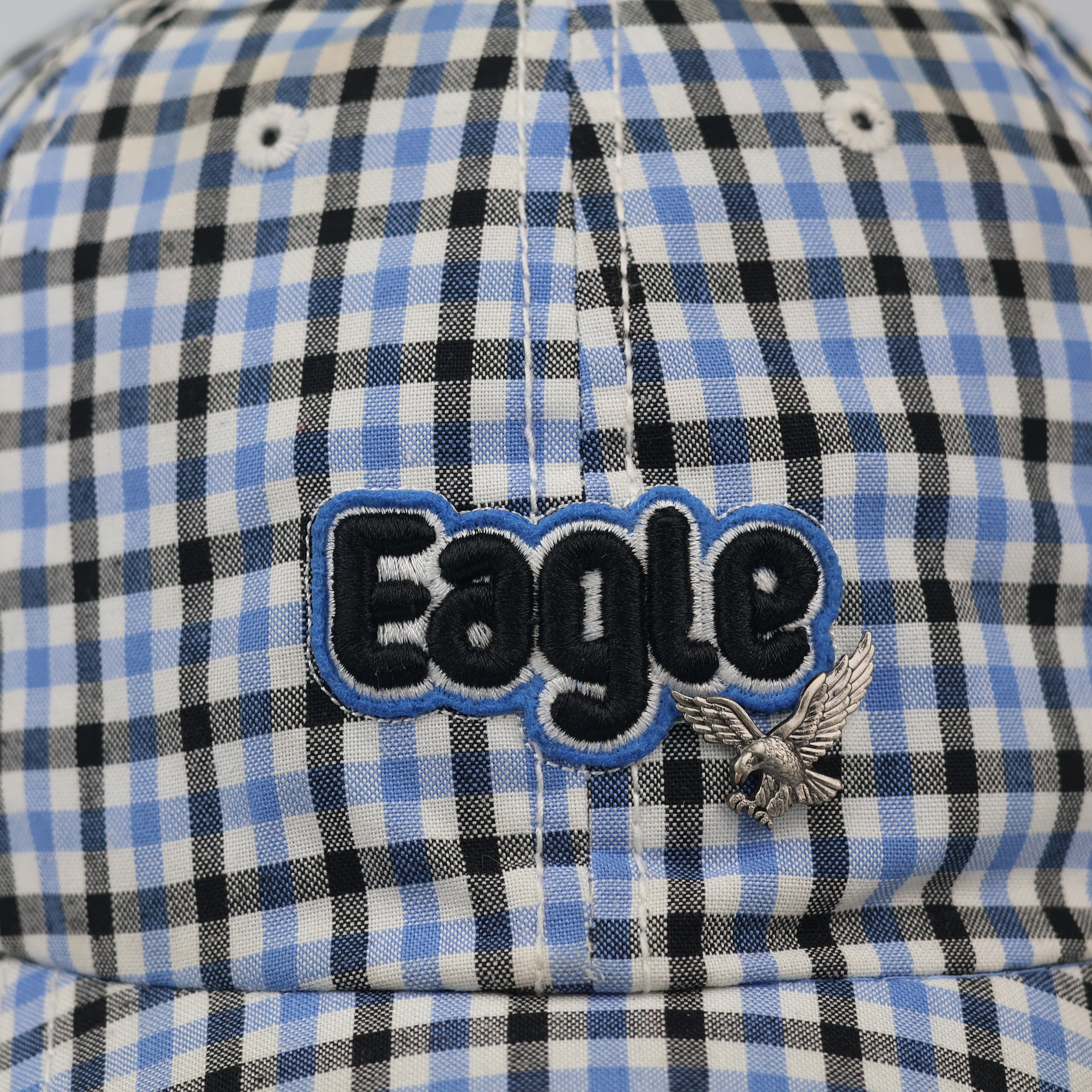 Thrifted V Fashion Eagle Checkered Cap with Metallic Eagle Pin