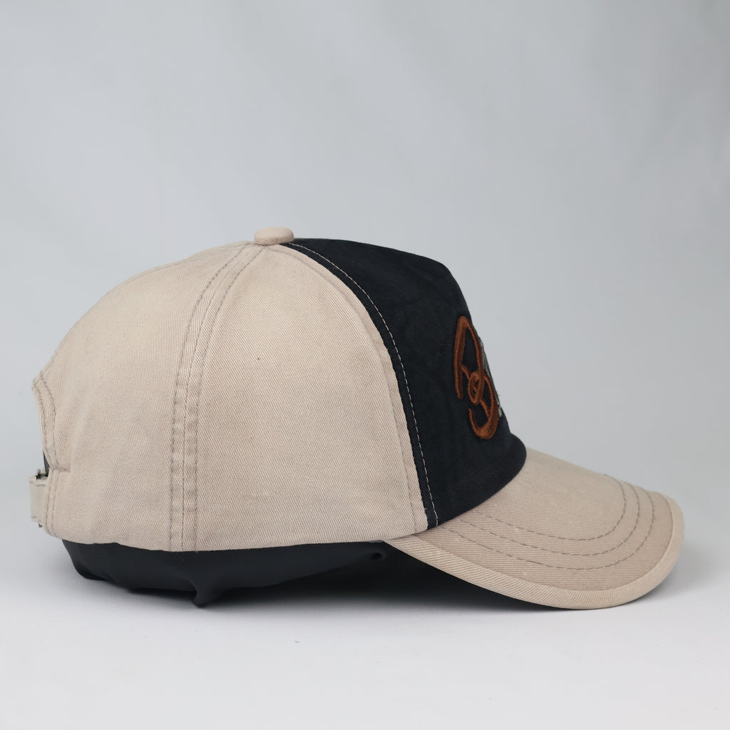 Vintage "Beauty" Script Embroidered Baseball Cap – Beige & Black