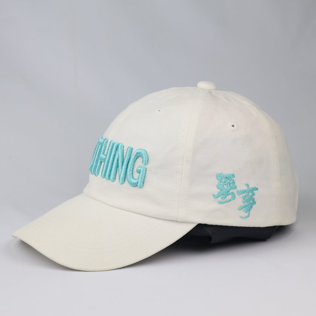 Minimalist "NOTHING" Aesthetic Baseball Cap – Cream & Teal Streetwear
